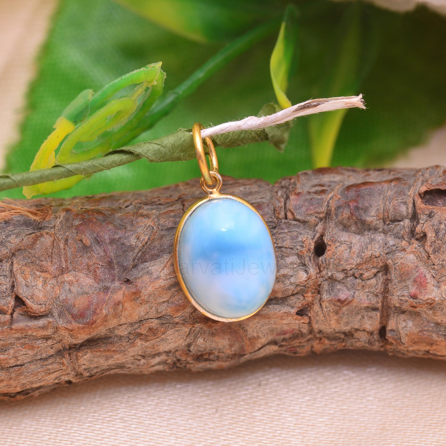 Natural Blue Larimar Gemstone Charm, 18k Gold Charm Larimar, Gold Charm, Minimalist Gold Charm, Handmade Gold Charm Pendant, Gift ForHer,18K