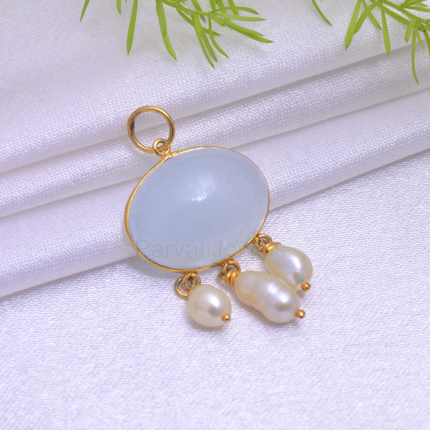 Natural Milky Aquamarine Pearl Solid Gold Charm, Solid 14k & 18k Gold Charm, Milky Aqua Gold Charm Pendant, Handmade Gold Charm, Pearl Charm
