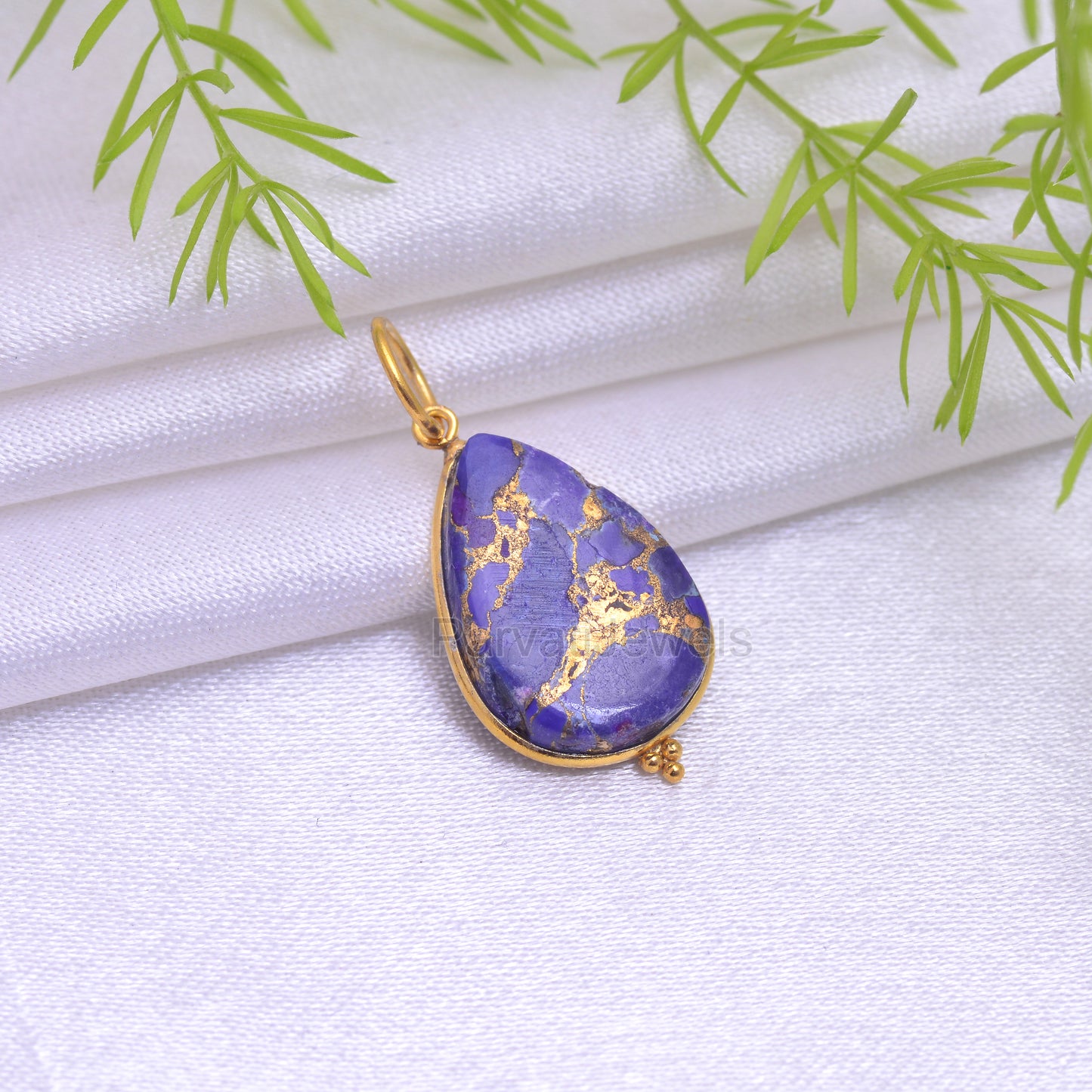Purple Copper Turquoise Charm, Solid 18K Gold charm pendant, Handmade Gold Charm, Copper Turquoise Dainty Charm, Minimalist Pendant,