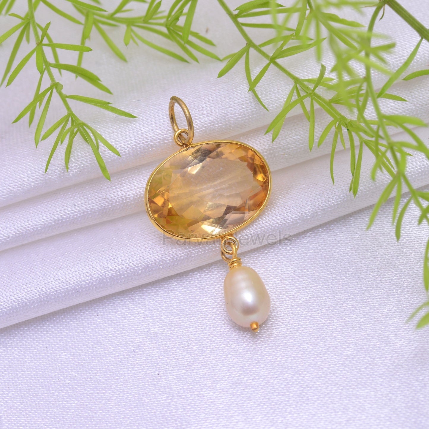 Natural Citrine Pearl Charm, Solid 18k Gold Charm, Pearl Gold Charm, November Birthstone Charm Pendant, Charm Necklace, Handmade Gold Charm,