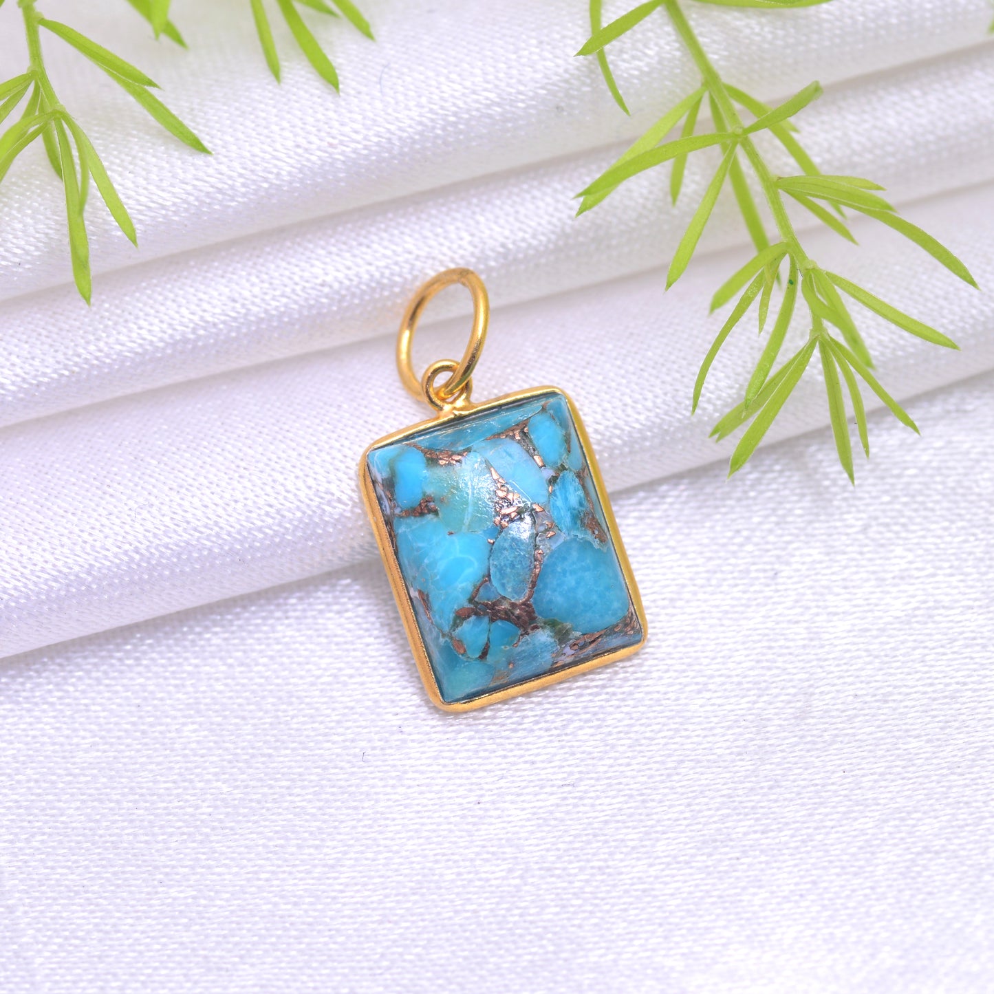 Natural Blue Copper Turquoise Charm, Solid 18K Gold charm pendant, Handmade Charm, Copper Turquoise Dainty Charm, Minimalist Charms Pendant