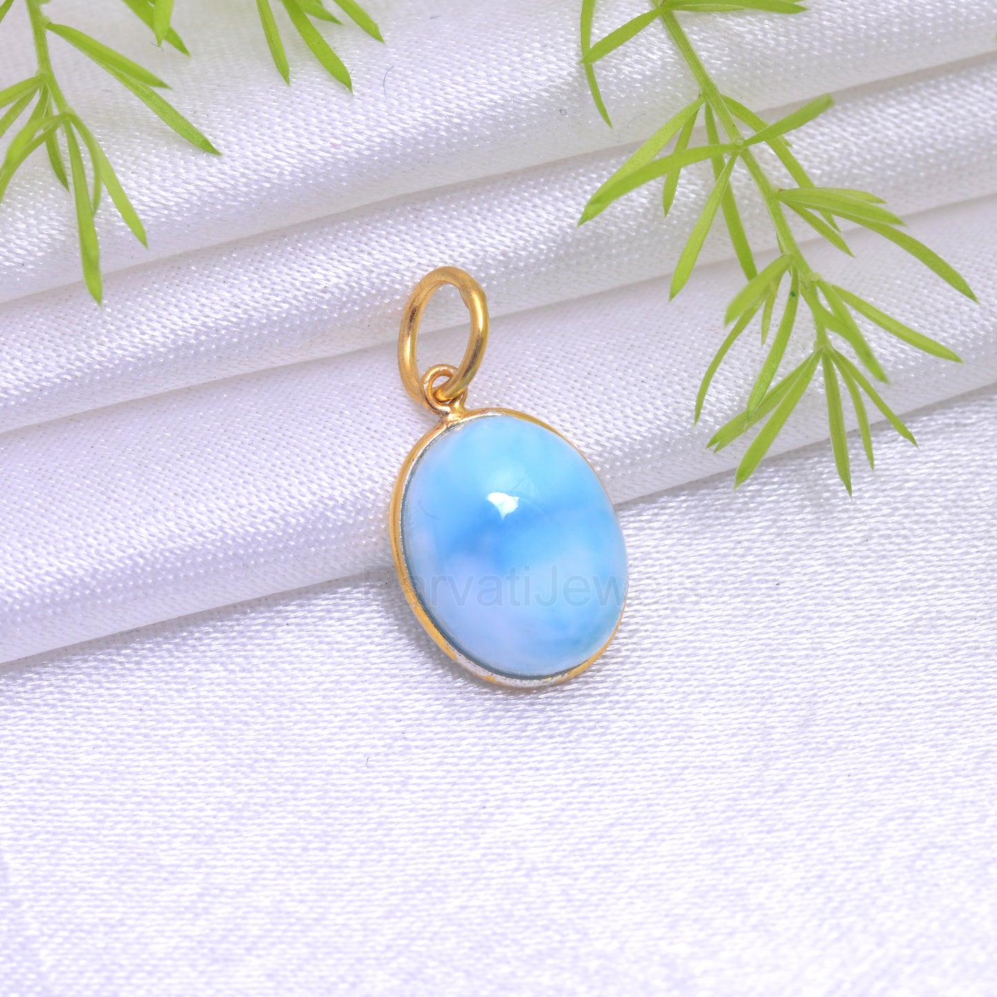 Natural Blue Larimar Gemstone Charm, 18k Gold Charm Larimar, Gold Charm, Minimalist Gold Charm, Handmade Gold Charm Pendant, Gift ForHer,18K
