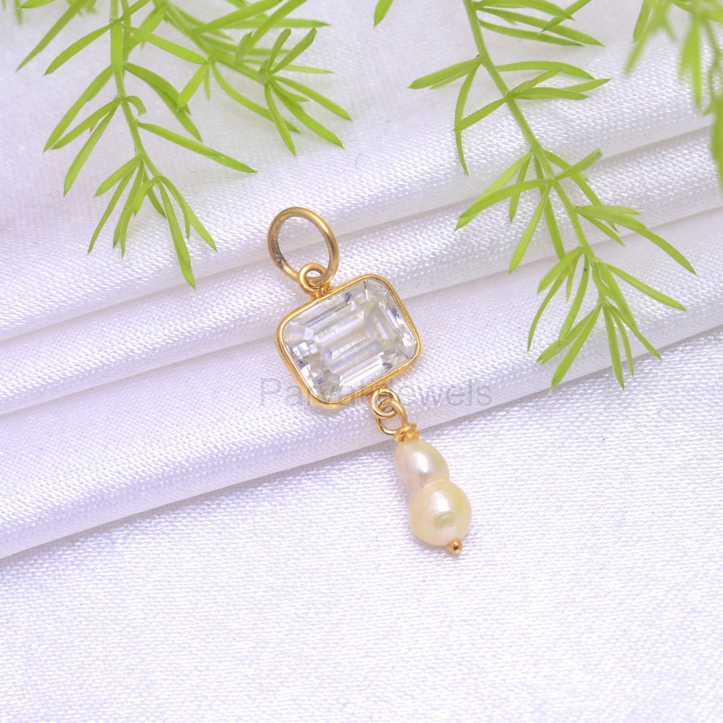 Natural Moissanite Pearl Charm, Solid 18K Gold Charm Pendant, Moissanite Charm Pendant, April Birthstone Charm, Pearl Charm, K C Pearl, 18k Gold Charm