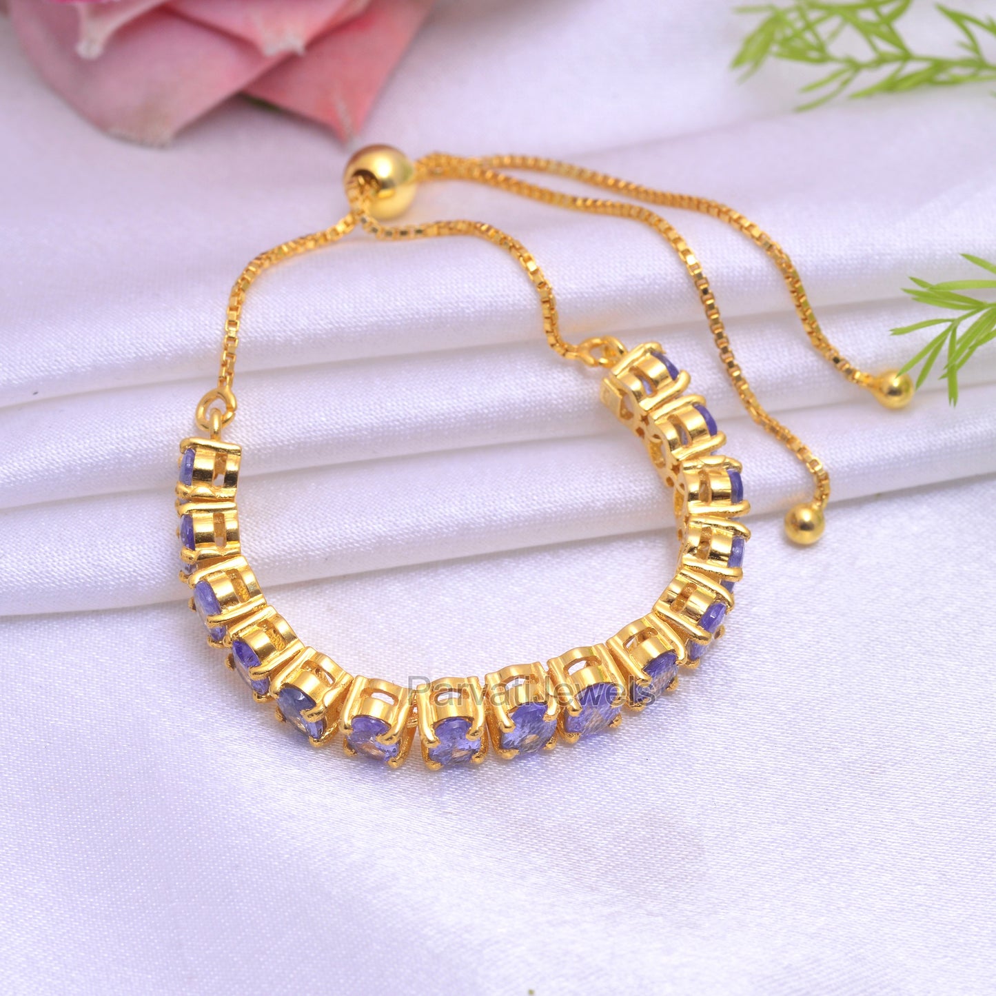 Natural Blue Tanzanite Oval Tennis Gold Vermeil Bracelet, Solid 925 Silver Tennis Bracelet, December Birthstone Bracelet, Partywear Bracelet