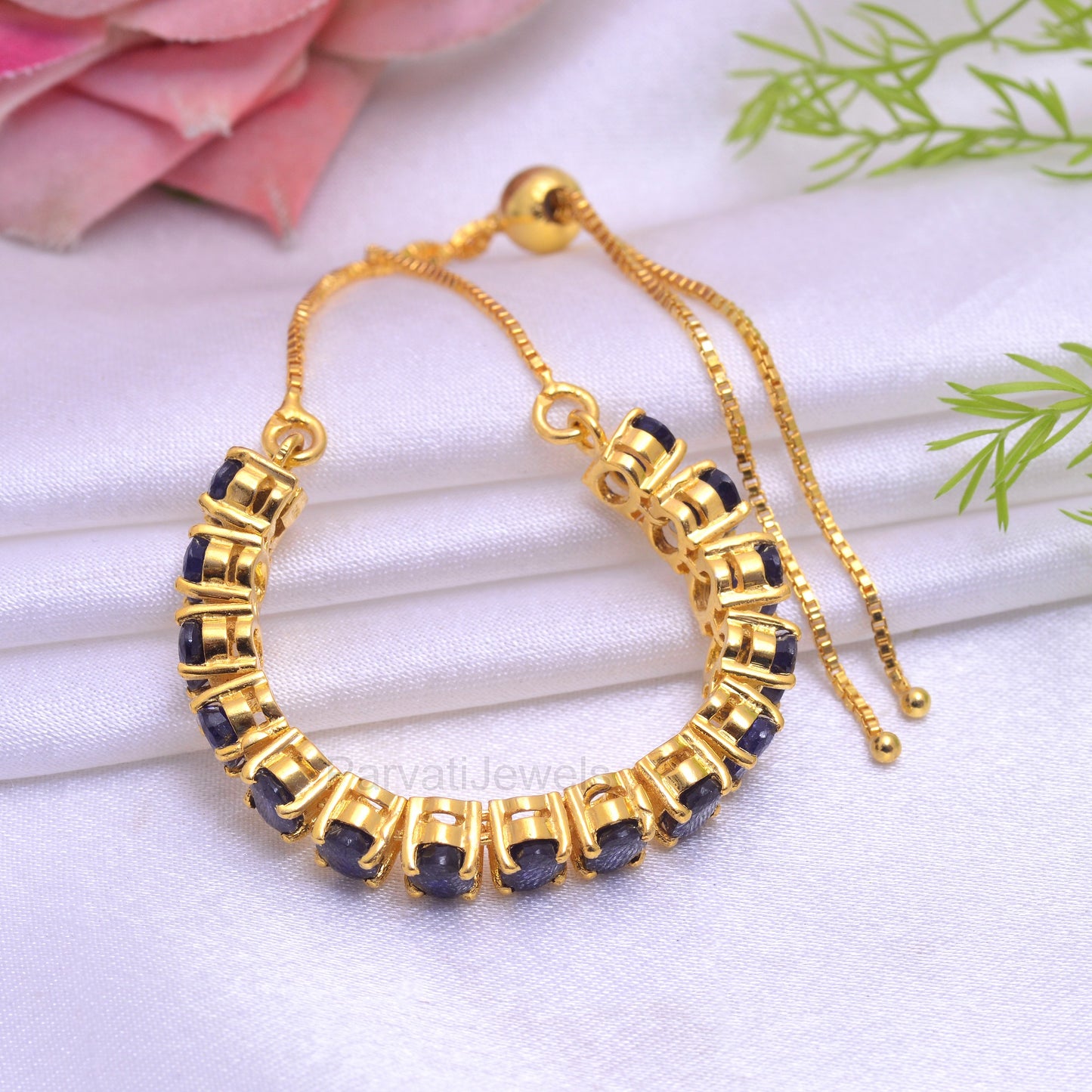 AA Sapphire Tennis Gold Vermeil Bracelet, 4x6 Oval Bracelet, Solid 925 Silver Bracelet, September Birthstone Bracelet, Engagement Bracelet