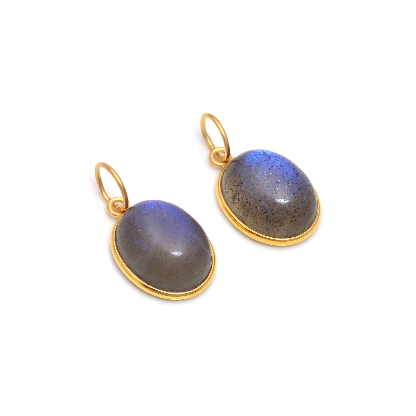 Natural Blue Labradorite Oval Charm, Solid 18K Gold Charm, Fire Labradorite Charm, Gold Charm, Charm Pendant, Charm Necklace, Handmade Charm