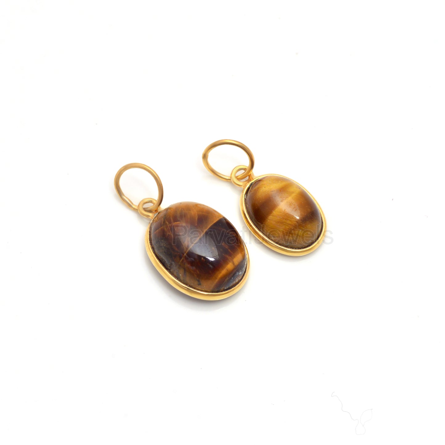 Natural Tiger's Eye Charm, 18k Solid Gold Charm, Brown Tiger's Eye Charm, Gold Charm Pendant, Handmade Charm, 6x8 & 8x10 Oval Charm Pendant