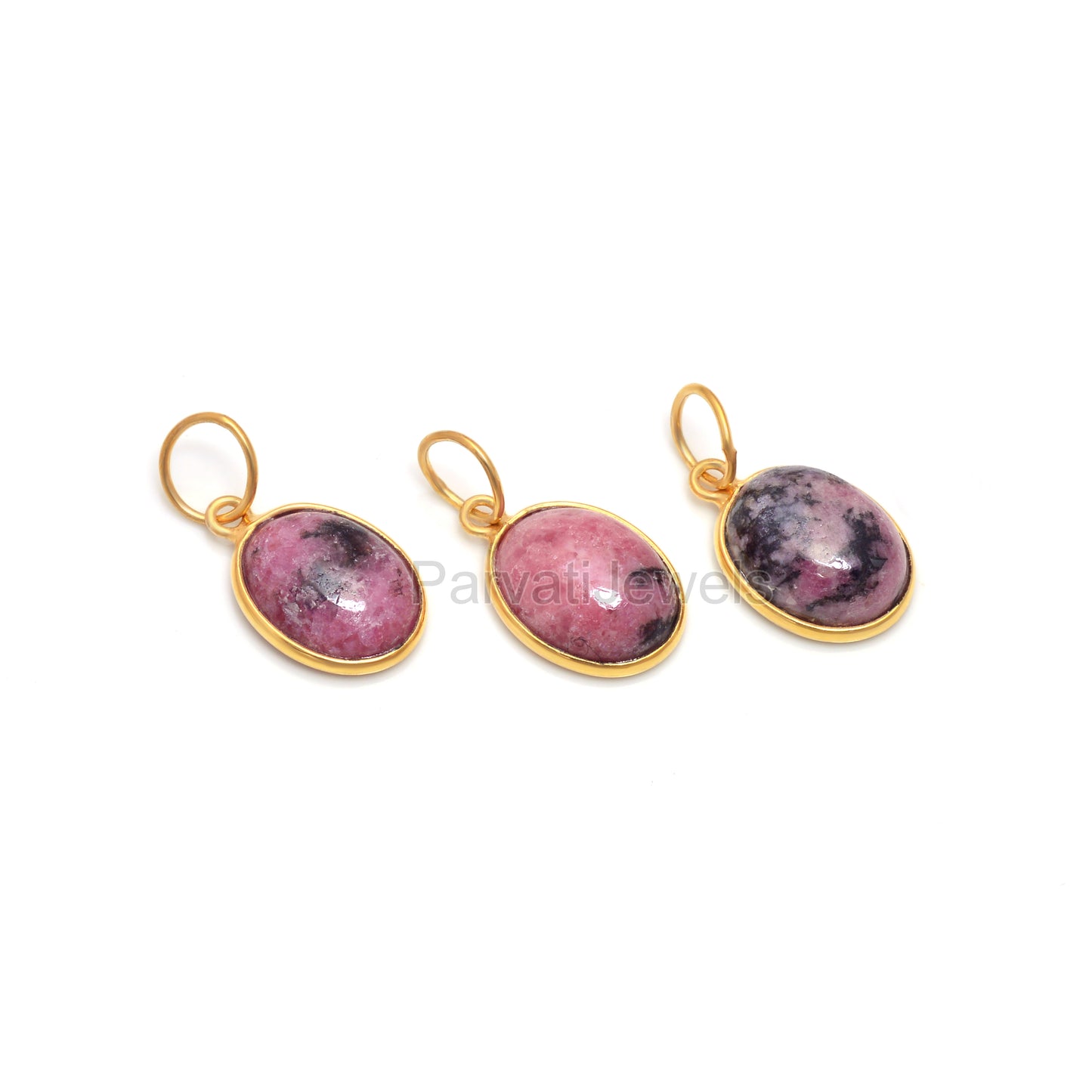 Natural Rhodonite Oval Charm, Solid 18k Gold Charm, Rhodonite Charm Pendant, Gold Charm, Charm Pendant, Charm Necklace, Handmade Gold Charm,