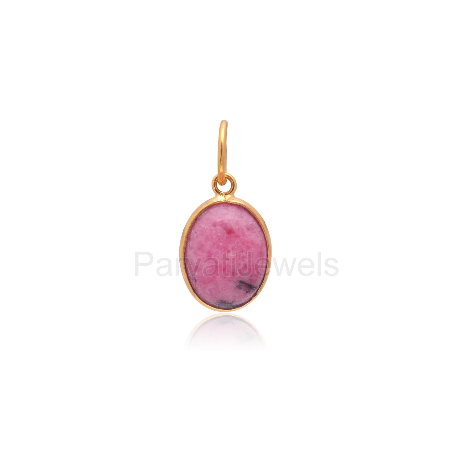 Natural Rhodonite Oval Charm, Solid 18k Gold Charm, Rhodonite Charm Pendant, Gold Charm, Charm Pendant, Charm Necklace, Handmade Gold Charm,