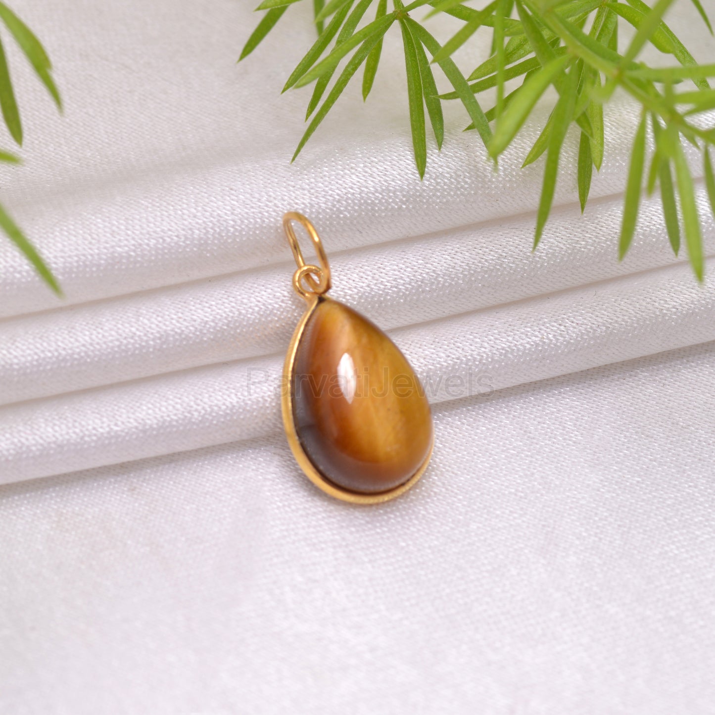 Natural Tiger's Eye Charm, Solid 18K Gold Charm, Tiger's Eye Charm, Gold Charm Pendant, Handmade Gold Charm, 7x10 & 8x12 Pear Charm Pendant