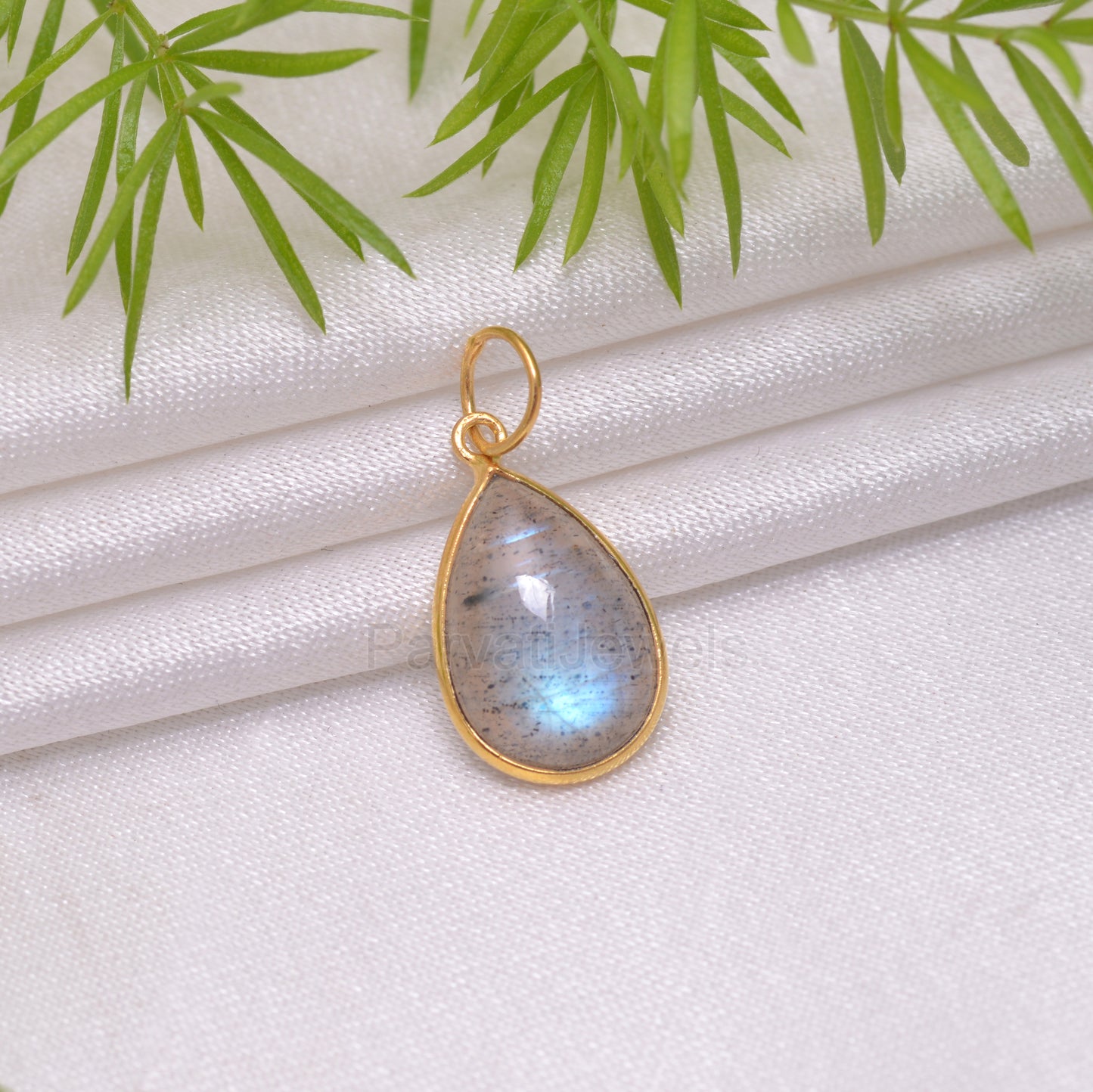Natural Blue Labradorite Charm, 18k Solid Gold Charm, Labradorite Charm, Gold Charm Pendant, Handmade Charm, 7x10 & 8x12 Pear Charm Pendant