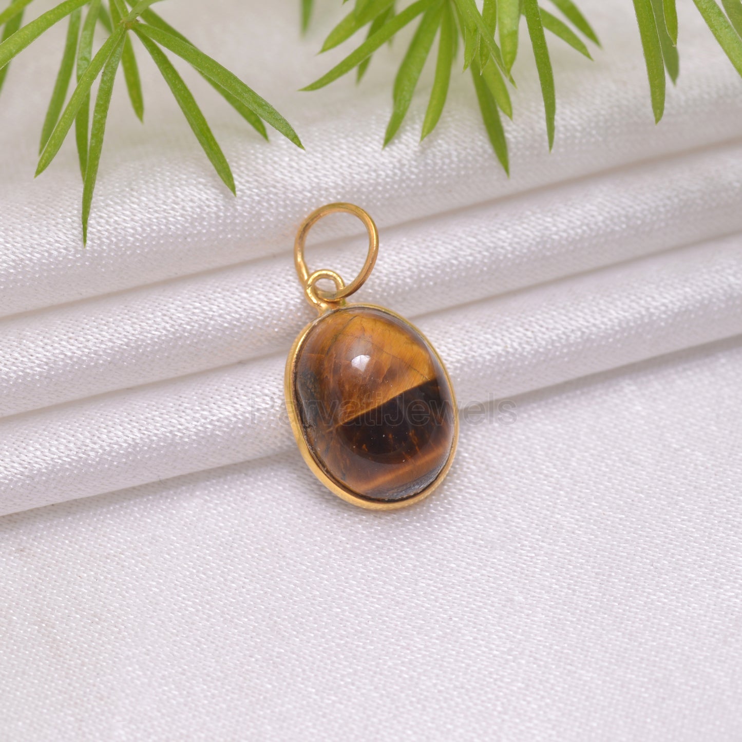 Natural Tiger's Eye Charm, 18k Solid Gold Charm, Brown Tiger's Eye Charm, Gold Charm Pendant, Handmade Charm, 6x8 & 8x10 Oval Charm Pendant