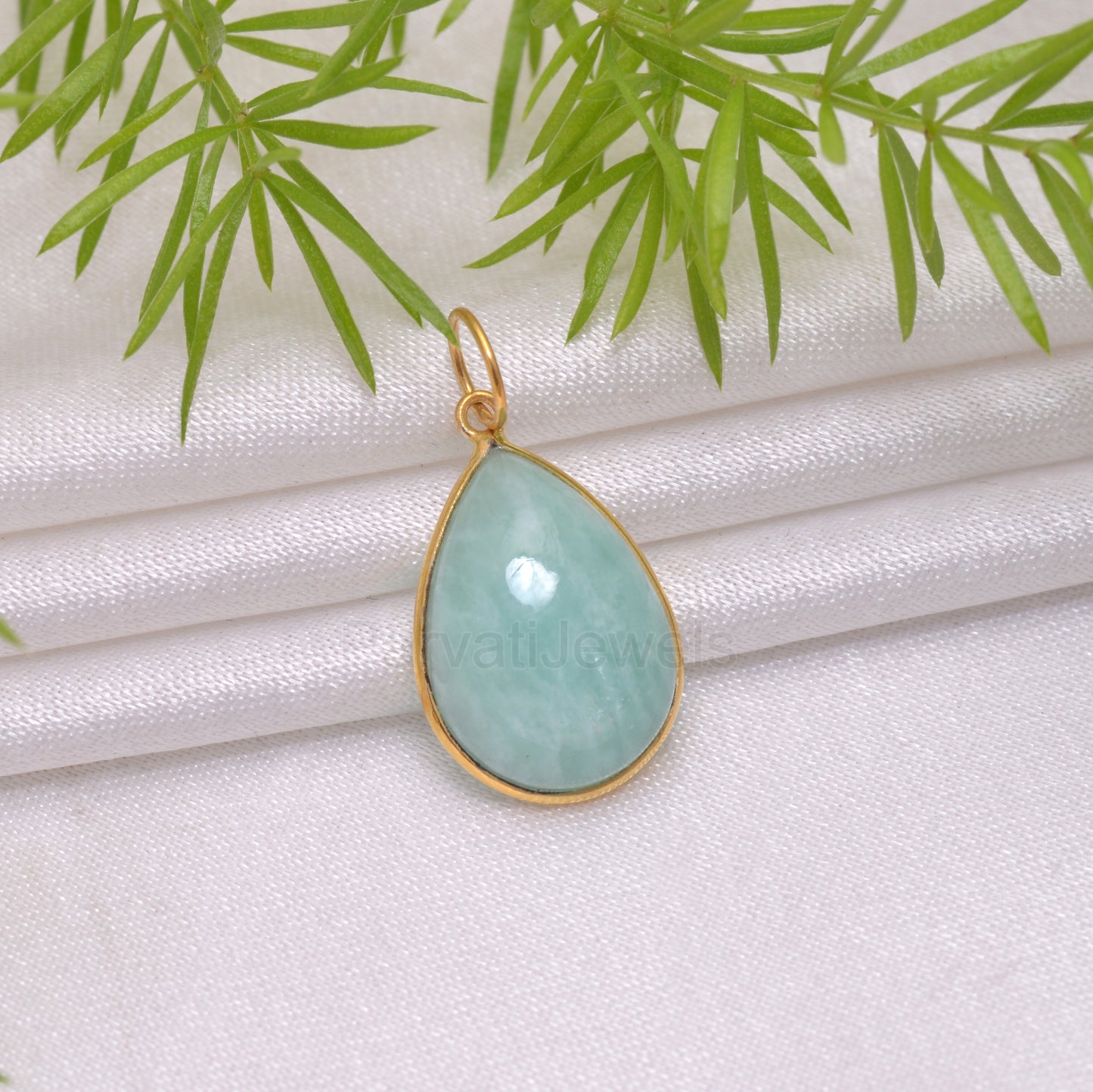Natural Amazonite Charm, 18k Solid Gold Charm, Amazonite Charm, Gold Charm, Charm Pendant, Handmade Charm, 7x10 & 8x12 Pear Charm Pendant
