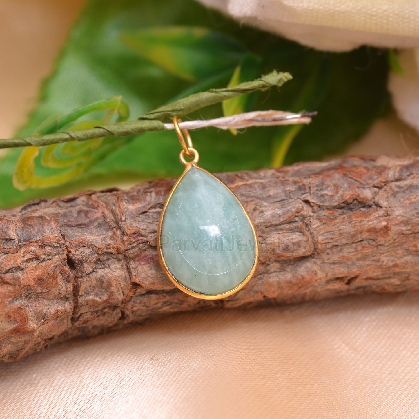 Natural Amazonite Charm, 18k Solid Gold Charm, Amazonite Charm, Gold Charm, Charm Pendant, Handmade Charm, 7x10 & 8x12 Pear Charm Pendant