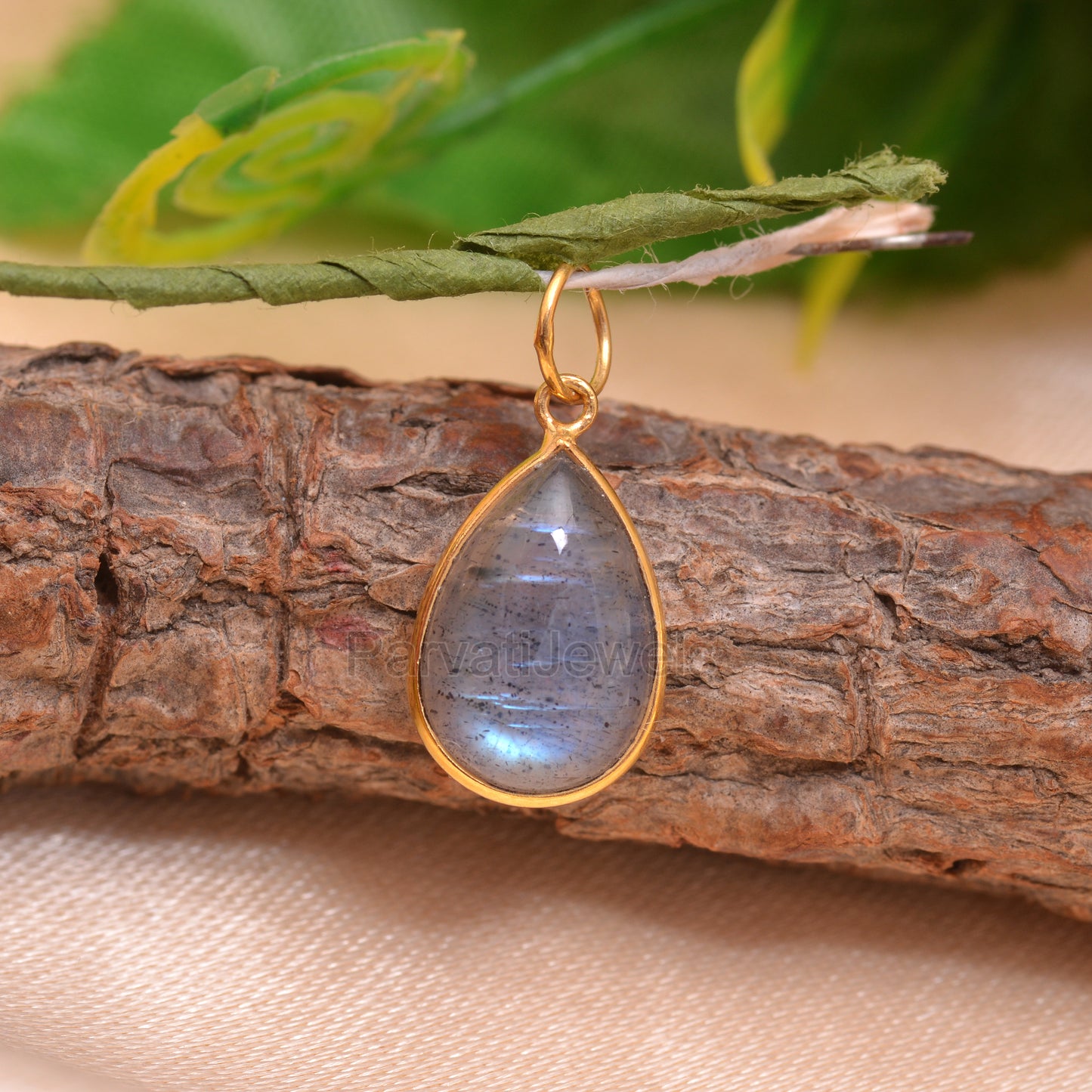 Natural Blue Labradorite Charm, 18k Solid Gold Charm, Labradorite Charm, Gold Charm Pendant, Handmade Charm, 7x10 & 8x12 Pear Charm Pendant