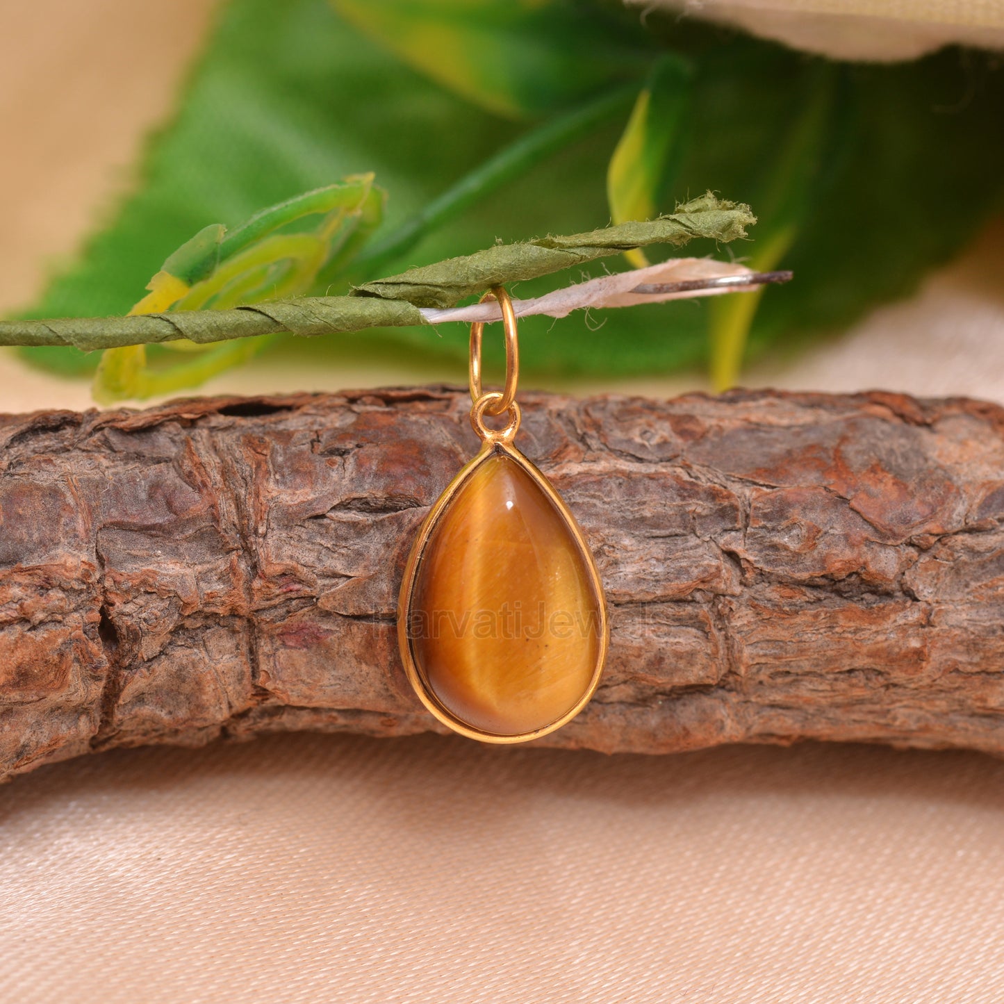 Natural Tiger's Eye Charm, Solid 18K Gold Charm, Tiger's Eye Charm, Gold Charm Pendant, Handmade Gold Charm, 7x10 & 8x12 Pear Charm Pendant