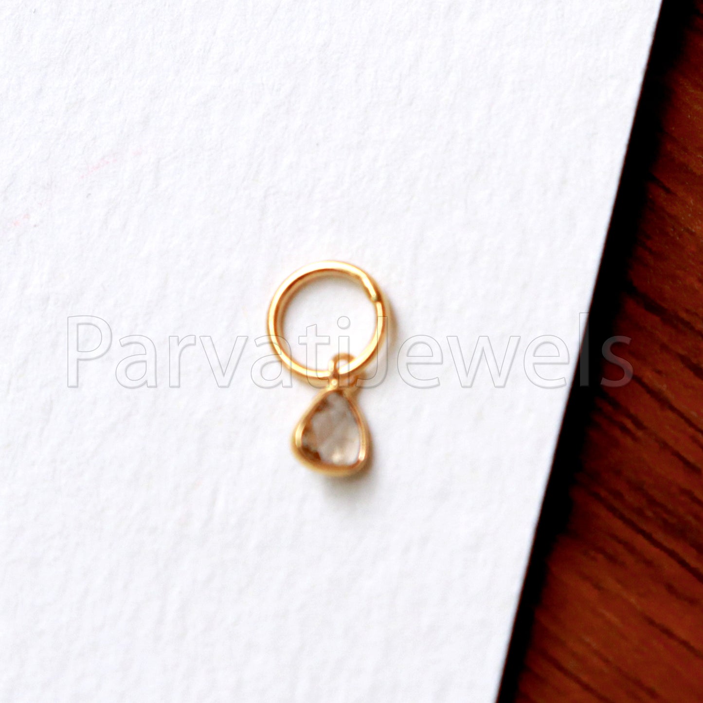 Diamond Polki Charm, Rare EP Rose Cut Diamond 18 k Gold Charm, Solid 18 Carat Gold, English Polki Charms, NATURAL Rose Cut Diamond.