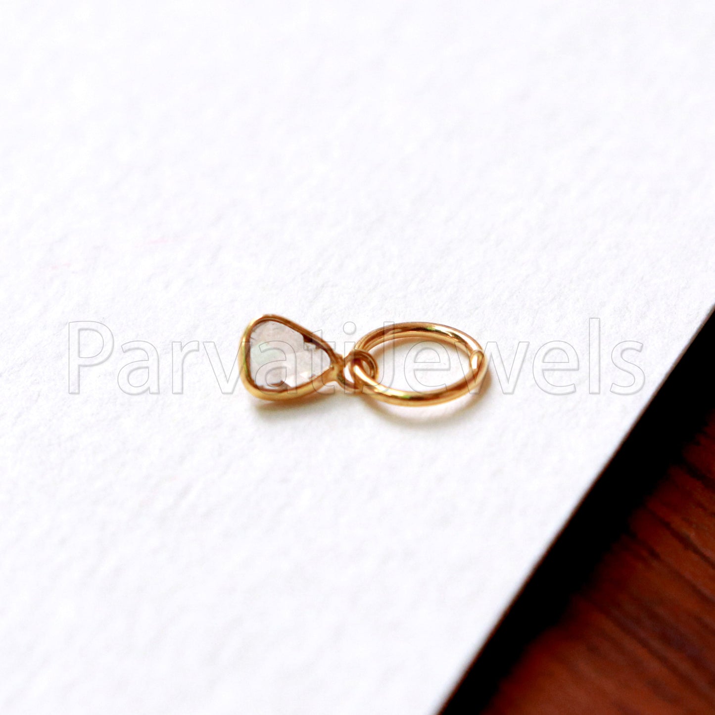 Diamond Polki Charm, Rare EP Rose Cut Diamond 18 k Gold Charm, Solid 18 Carat Gold, English Polki Charms, NATURAL Rose Cut Diamond.