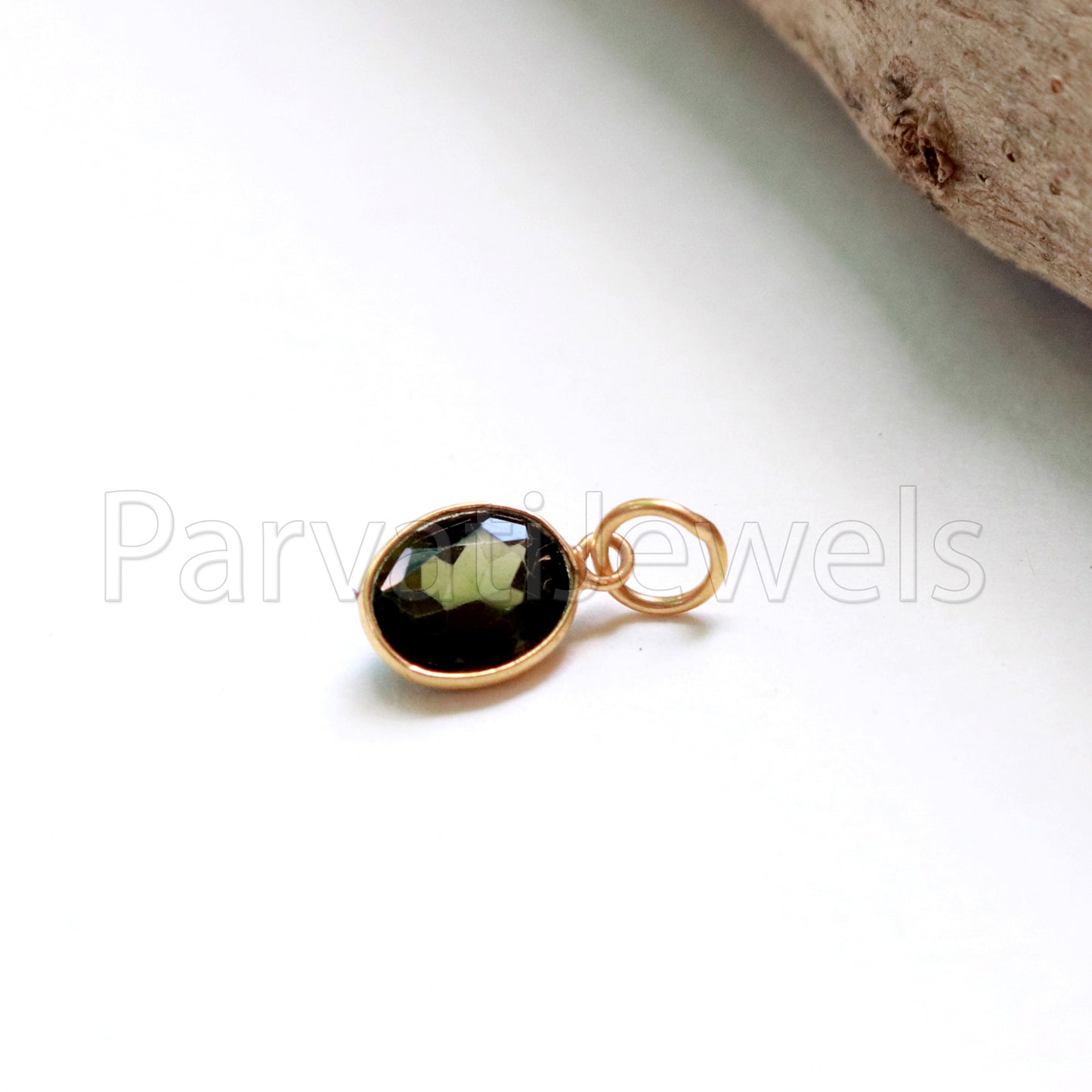 Heena Green Tourmaline 18k Solid Gold Charm pendant, Green Tourmaline Charm, DAINTY Tourmaline Charm , 18KT Solid Gold, Natural Tourmaline