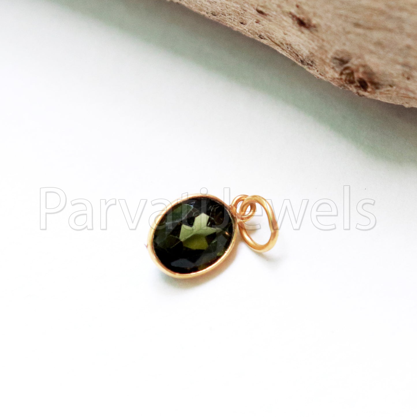 Heena Green Tourmaline 18k Solid Gold Charm pendant, Green Tourmaline Charm, DAINTY Tourmaline Charm , 18KT Solid Gold, Natural Tourmaline