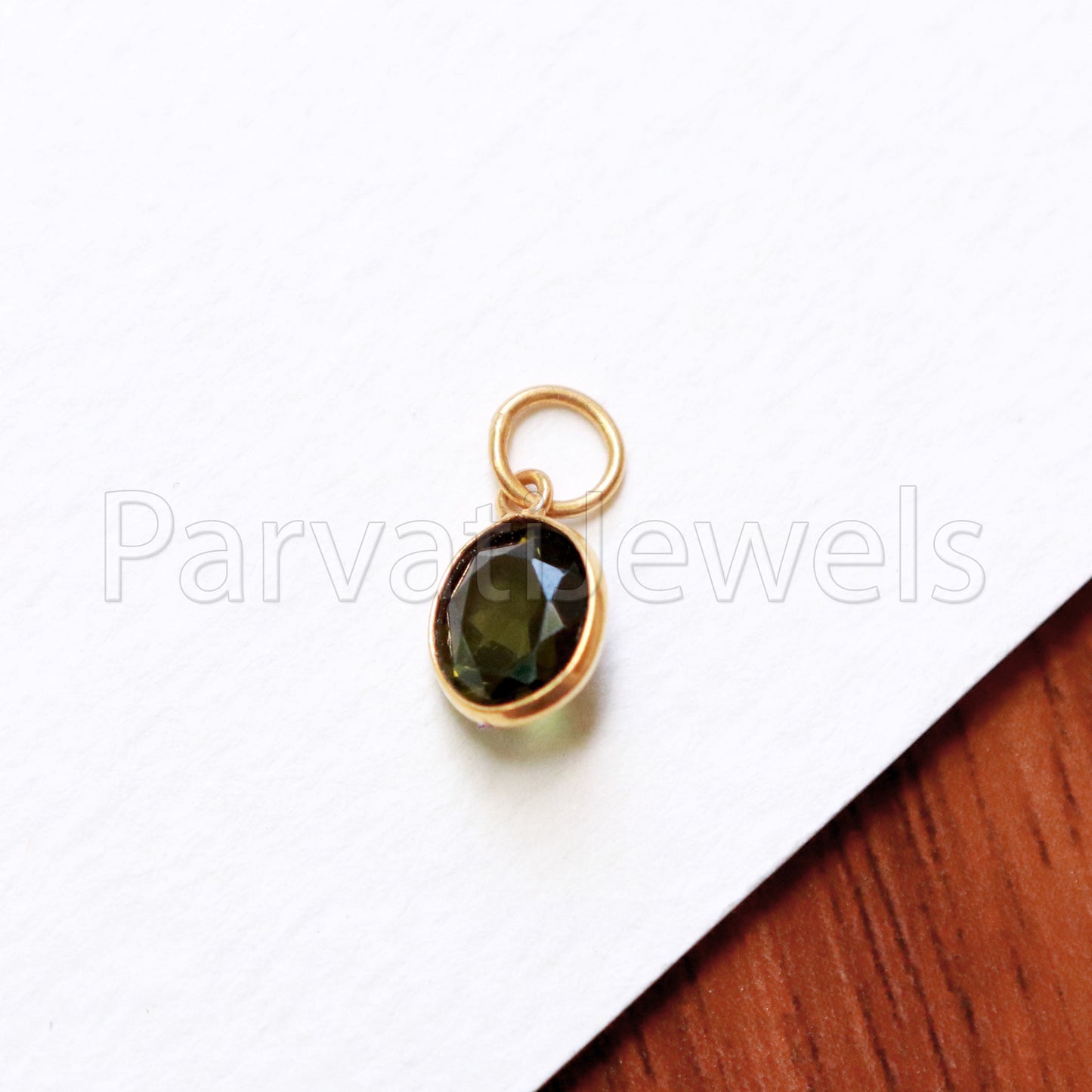 Heena Green Tourmaline 18k Solid Gold Charm pendant, Green Tourmaline Charm, DAINTY Tourmaline Charm , 18KT Solid Gold, Natural Tourmaline