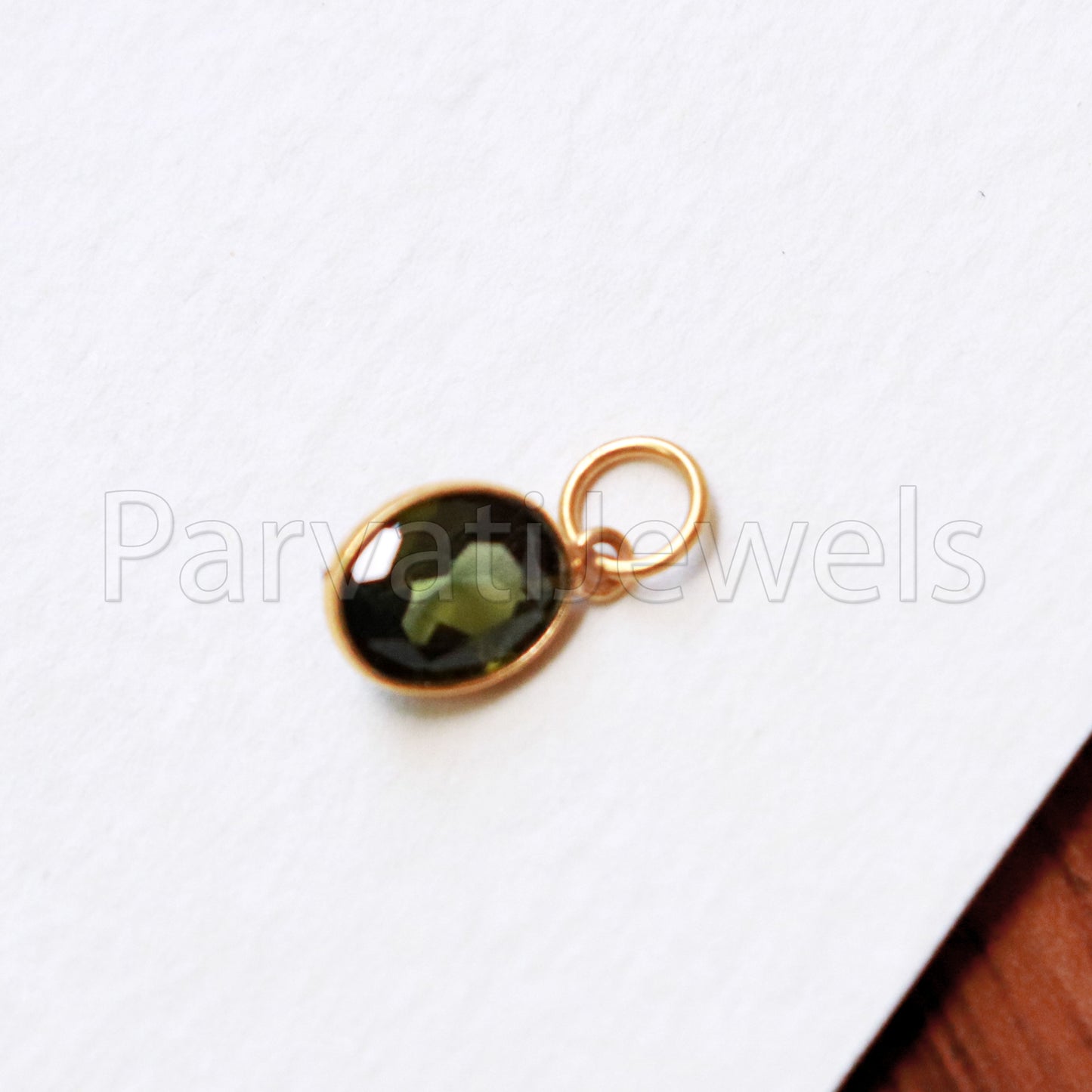 Heena Green Tourmaline 18k Solid Gold Charm pendant, Green Tourmaline Charm, DAINTY Tourmaline Charm , 18KT Solid Gold, Natural Tourmaline