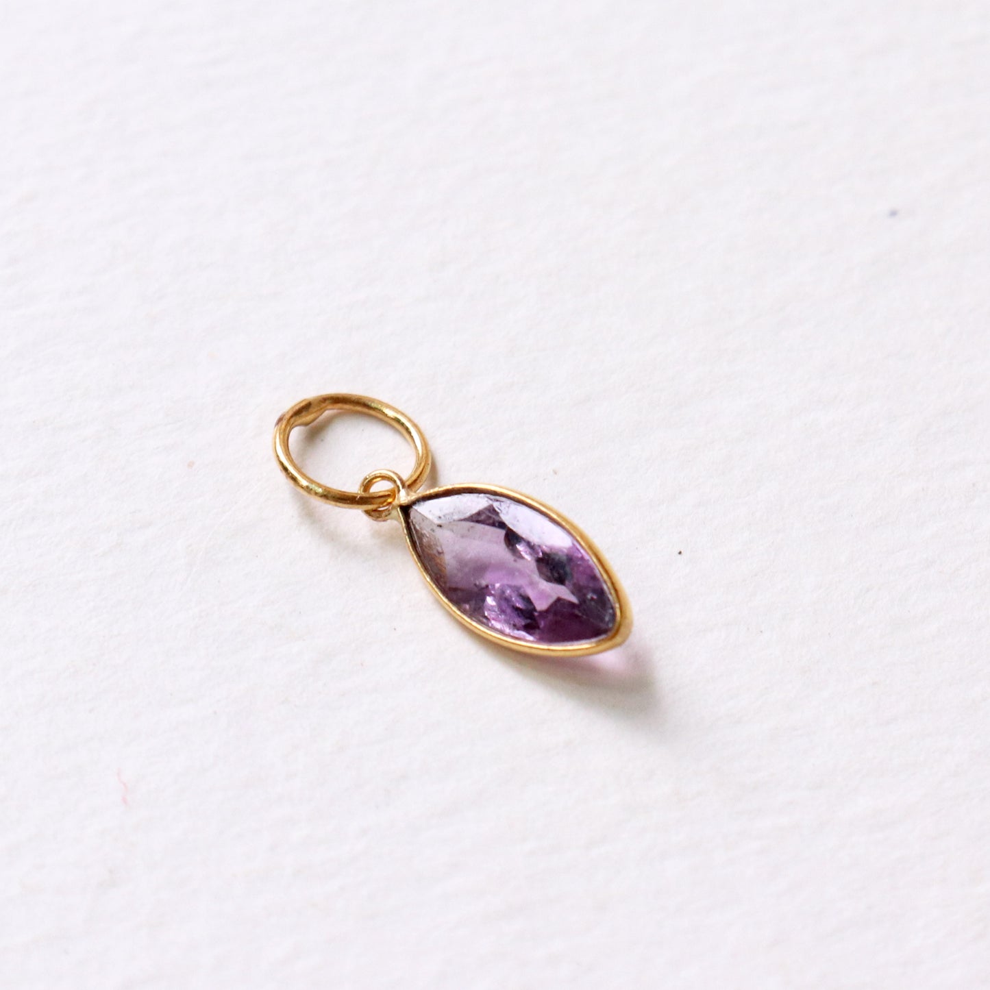 Natural Amethyst Charm, 18k Solid Gold Charm, Natural Amethyst Charm, Marquise Gold Charm, Charm Pendant, Charm Necklace, Handmade Gold Charm, Gift for Her