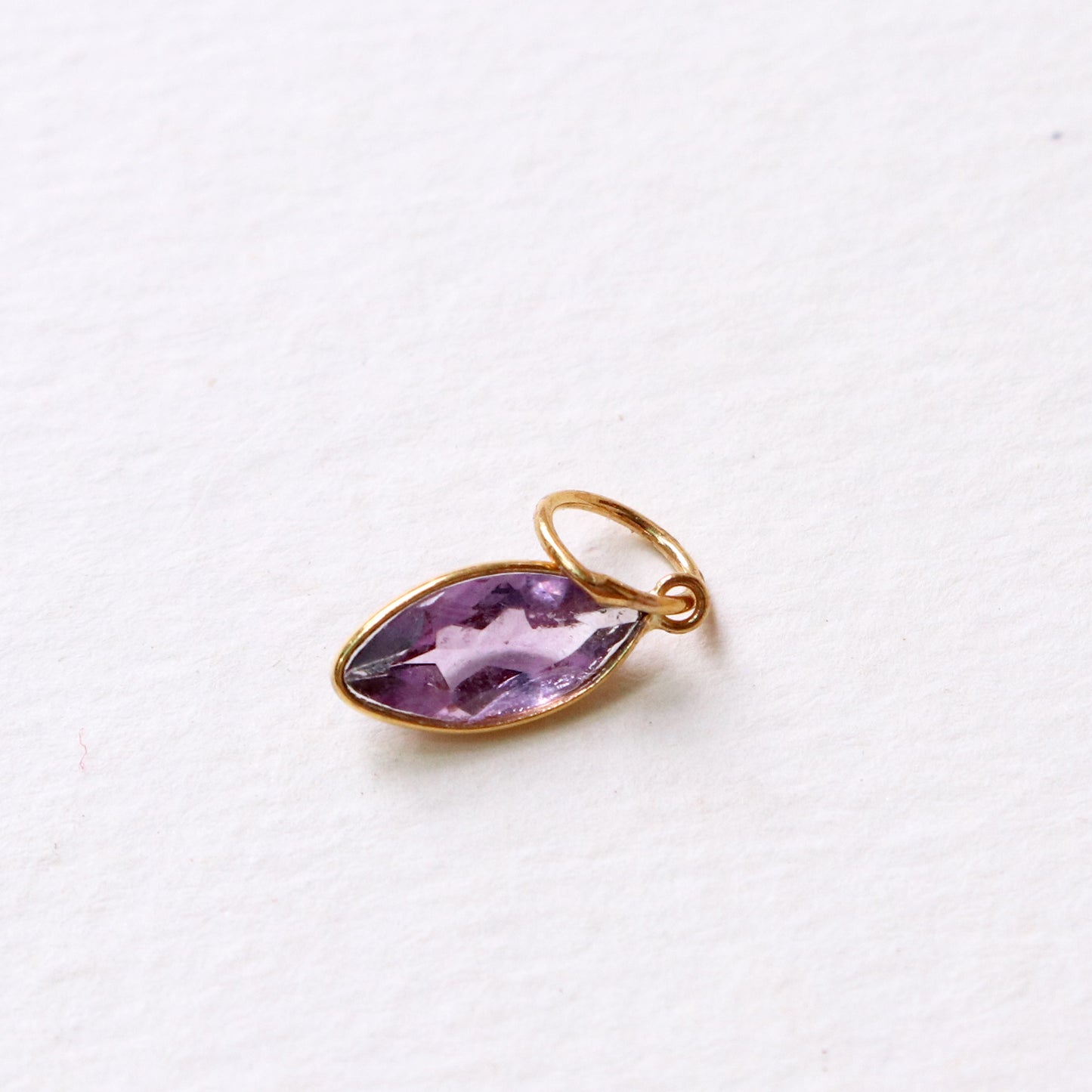 Natural Amethyst Charm, 18k Solid Gold Charm, Natural Amethyst Charm, Marquise Gold Charm, Charm Pendant, Charm Necklace, Handmade Gold Charm, Gift for Her