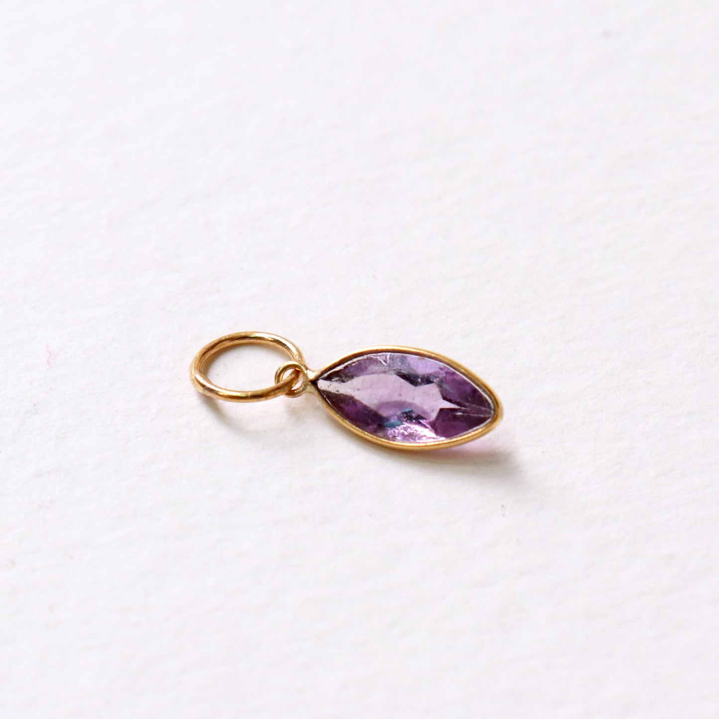 Natural Amethyst Charm, 18k Solid Gold Charm, Natural Amethyst Charm, Marquise Gold Charm, Charm Pendant, Charm Necklace, Handmade Gold Charm, Gift for Her