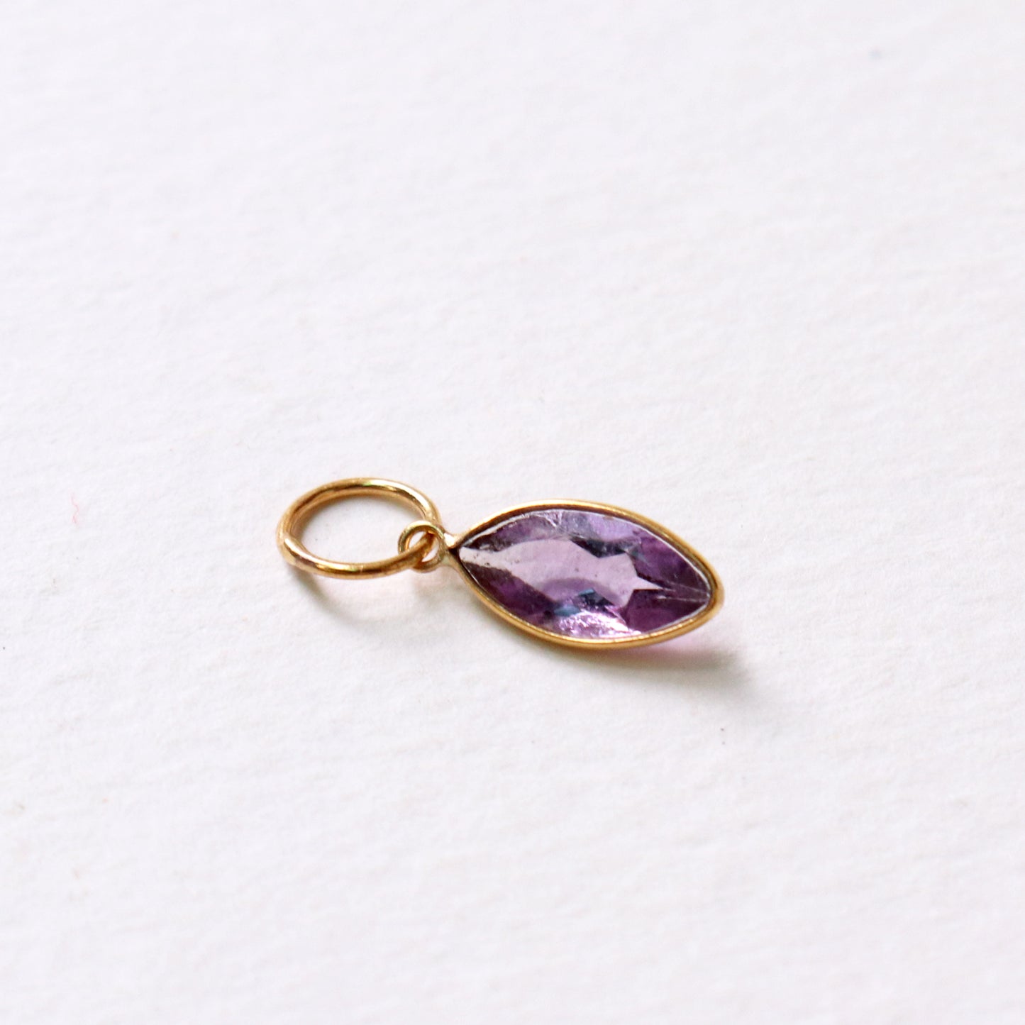Natural Amethyst Charm, 18k Solid Gold Charm, Natural Amethyst Charm, Marquise Gold Charm, Charm Pendant, Charm Necklace, Handmade Gold Charm, Gift for Her
