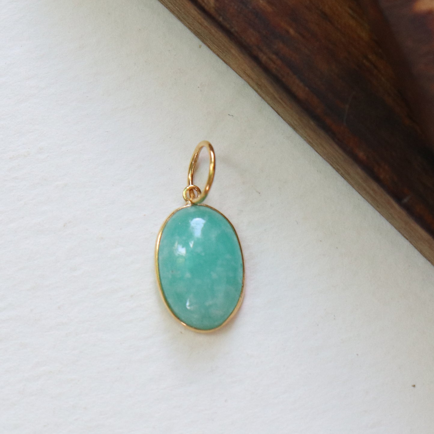 Natural Amazonite Charm, 18k Solid Gold Charm, AA Amazonite Charm, Gold Charm, Charm Pendant, Charm Necklace, Handmade Gold Charm, Gift for Her Charm