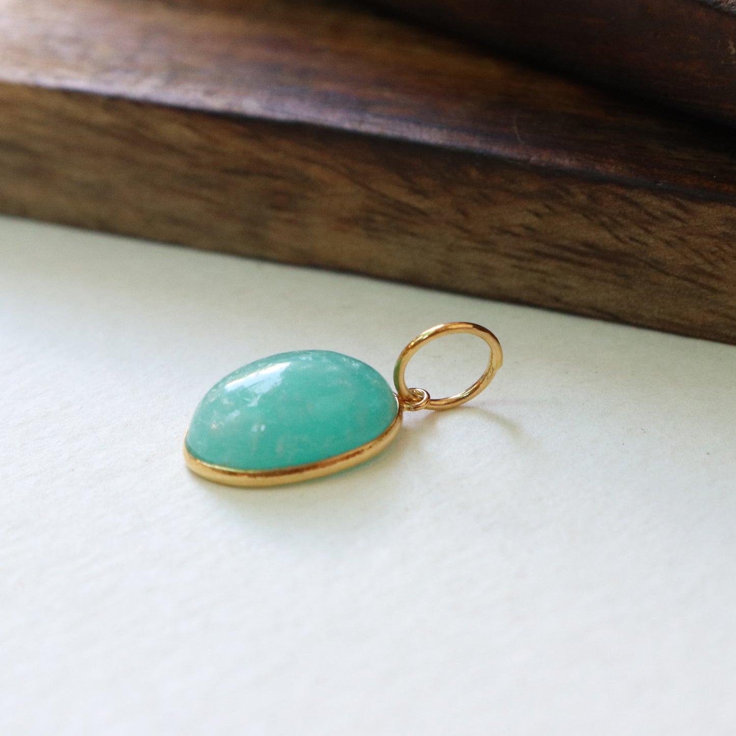 Natural Amazonite Charm, 18k Solid Gold Charm, AA Amazonite Charm, Gold Charm, Charm Pendant, Charm Necklace, Handmade Gold Charm, Gift for Her Charm