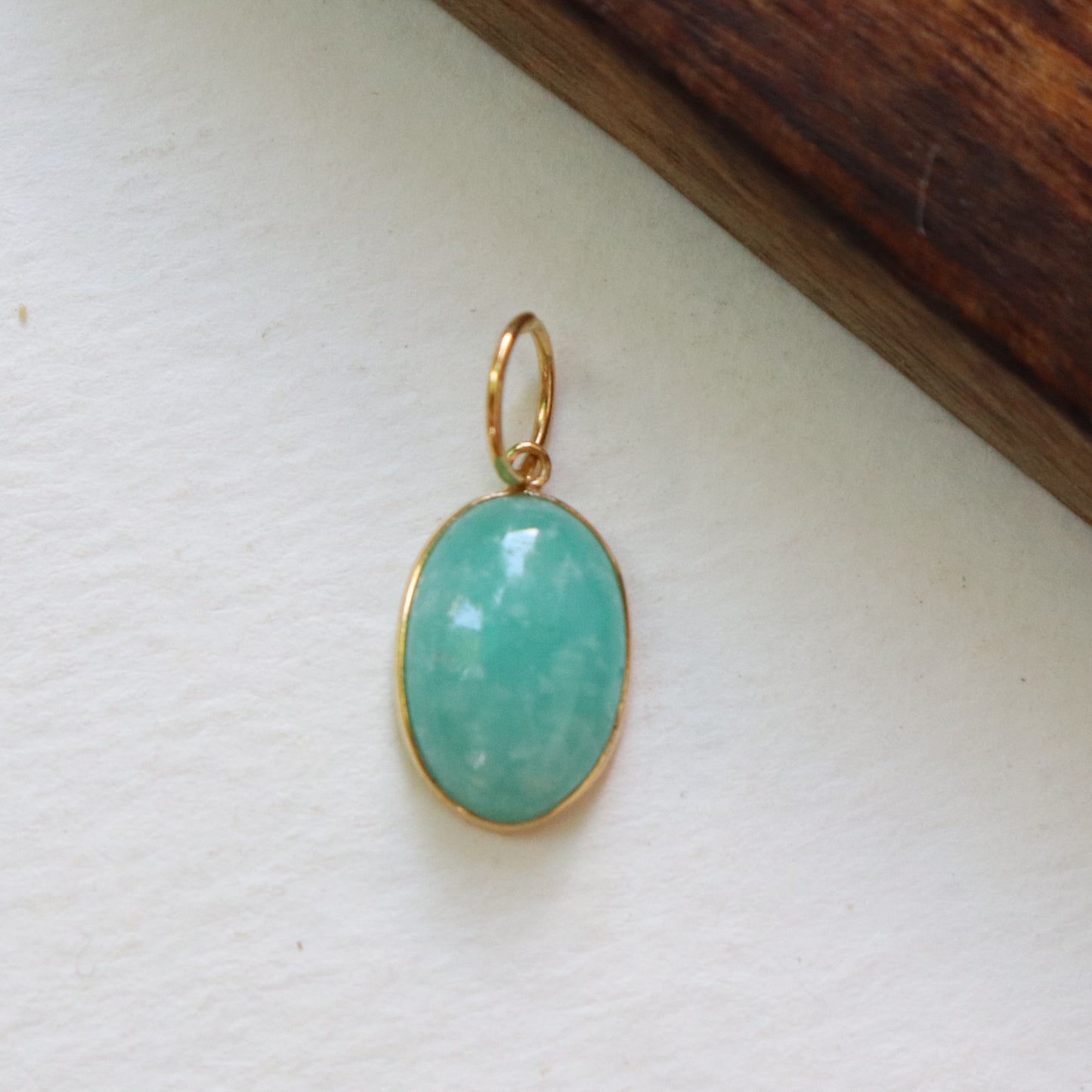 Natural Amazonite Charm, 18k Solid Gold Charm, AA Amazonite Charm, Gold Charm, Charm Pendant, Charm Necklace, Handmade Gold Charm, Gift for Her Charm