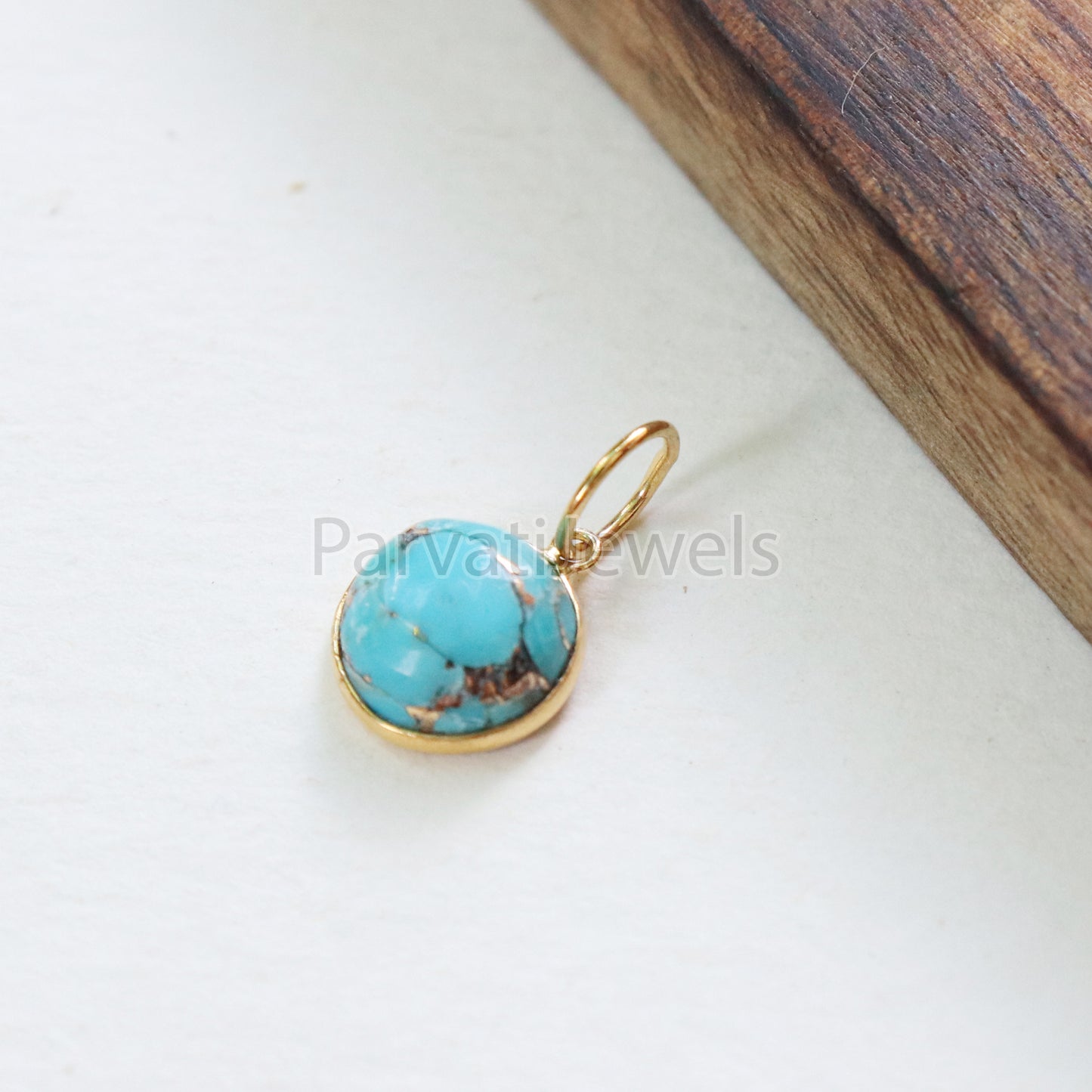 Blue Copper Turquoise Charm, 18K gold charm pendant, Handmade Gold Charm, Blue Turquoise Charm, Turquoise Dainty Charm, Minimalist Pendant