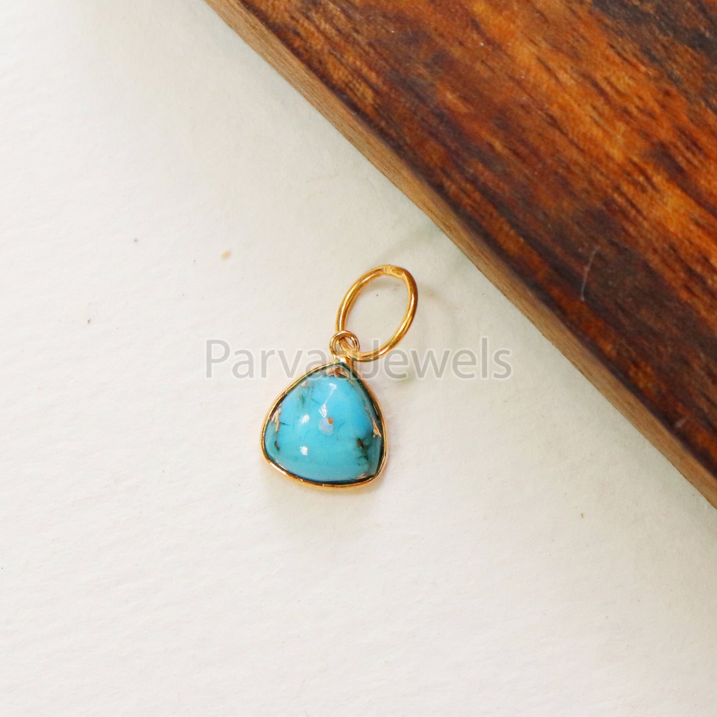 Blue Copper Turquoise Charm, 18K gold charm pendant, Handmade Gold Charm, Blue Turquoise Charm, Turquoise Dainty Charm, Minimalist Pendant