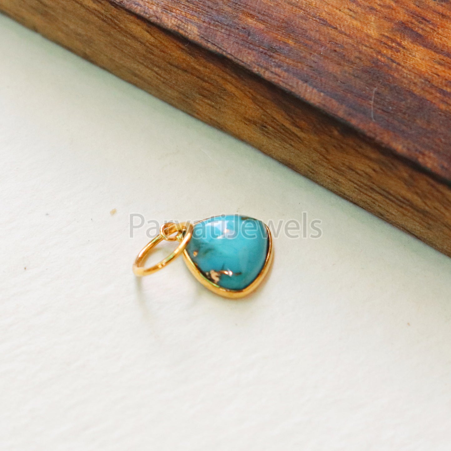 Blue Copper Turquoise Charm, 18K gold charm pendant, Handmade Gold Charm, Blue Turquoise Charm, Turquoise Dainty Charm, Minimalist Pendant