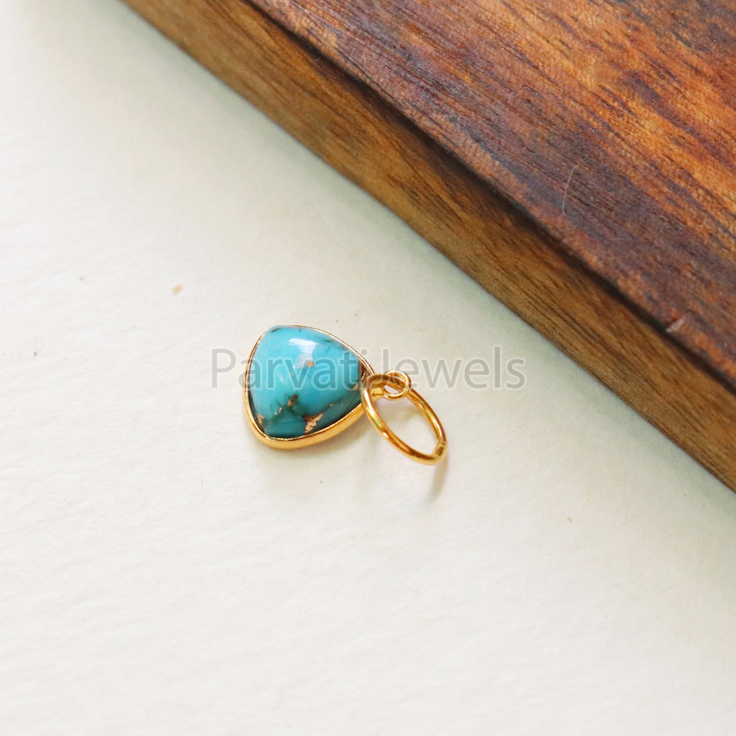 Blue Copper Turquoise Charm, 18K gold charm pendant, Handmade Gold Charm, Blue Turquoise Charm, Turquoise Dainty Charm, Minimalist Pendant