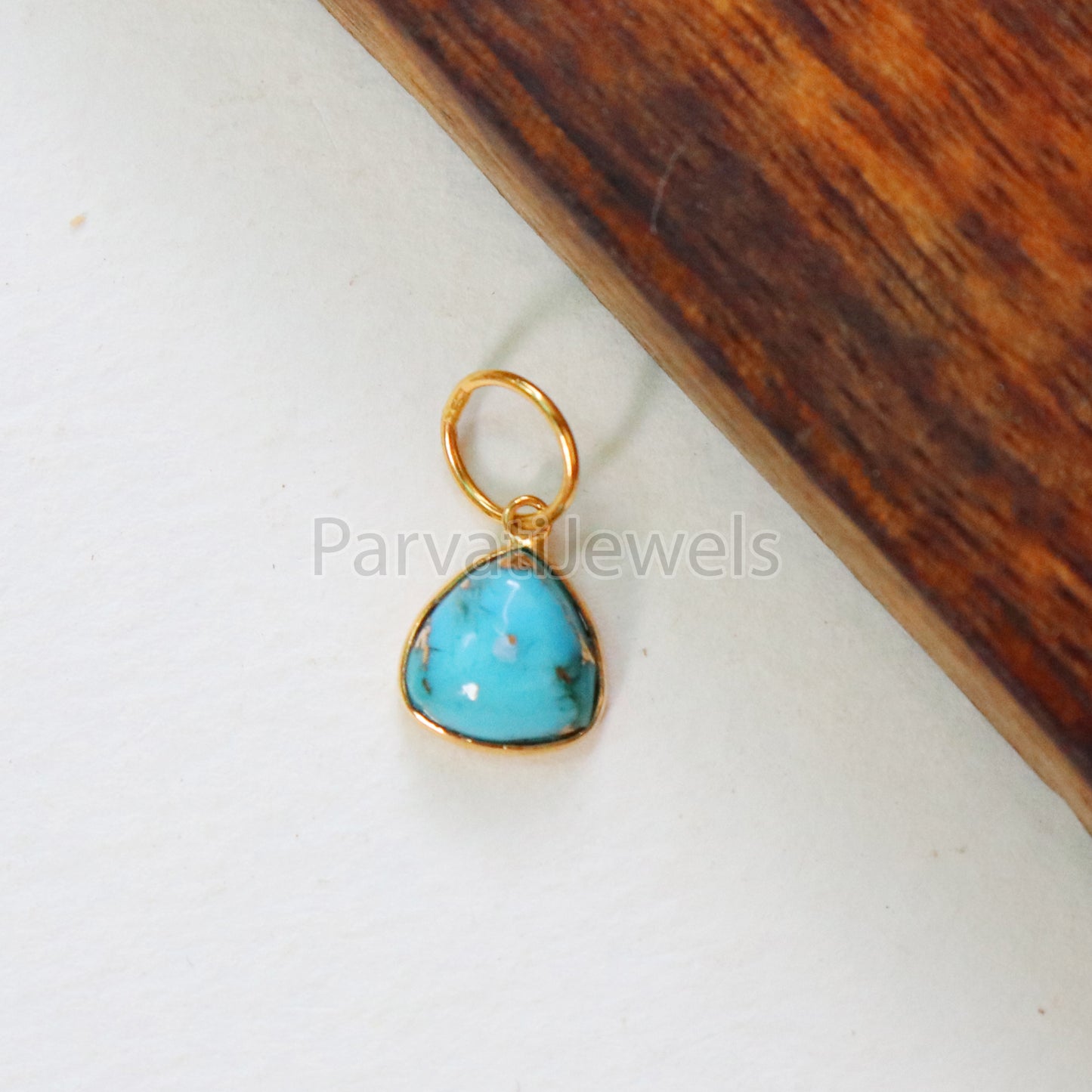 Blue Copper Turquoise Charm, 18K gold charm pendant, Handmade Gold Charm, Blue Turquoise Charm, Turquoise Dainty Charm, Minimalist Pendant