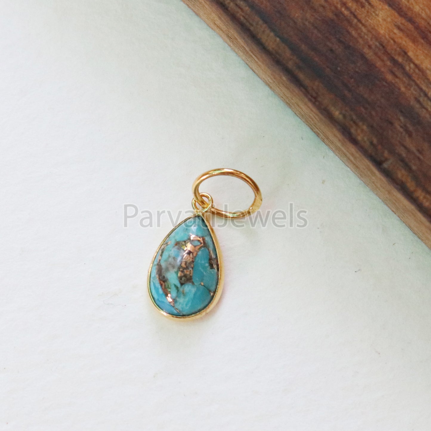 Blue Copper Turquoise Charm, 18K gold charm pendant, Handmade Gold Charm, Blue Turquoise Charm, Turquoise Dainty Charm, Minimalist Pendant