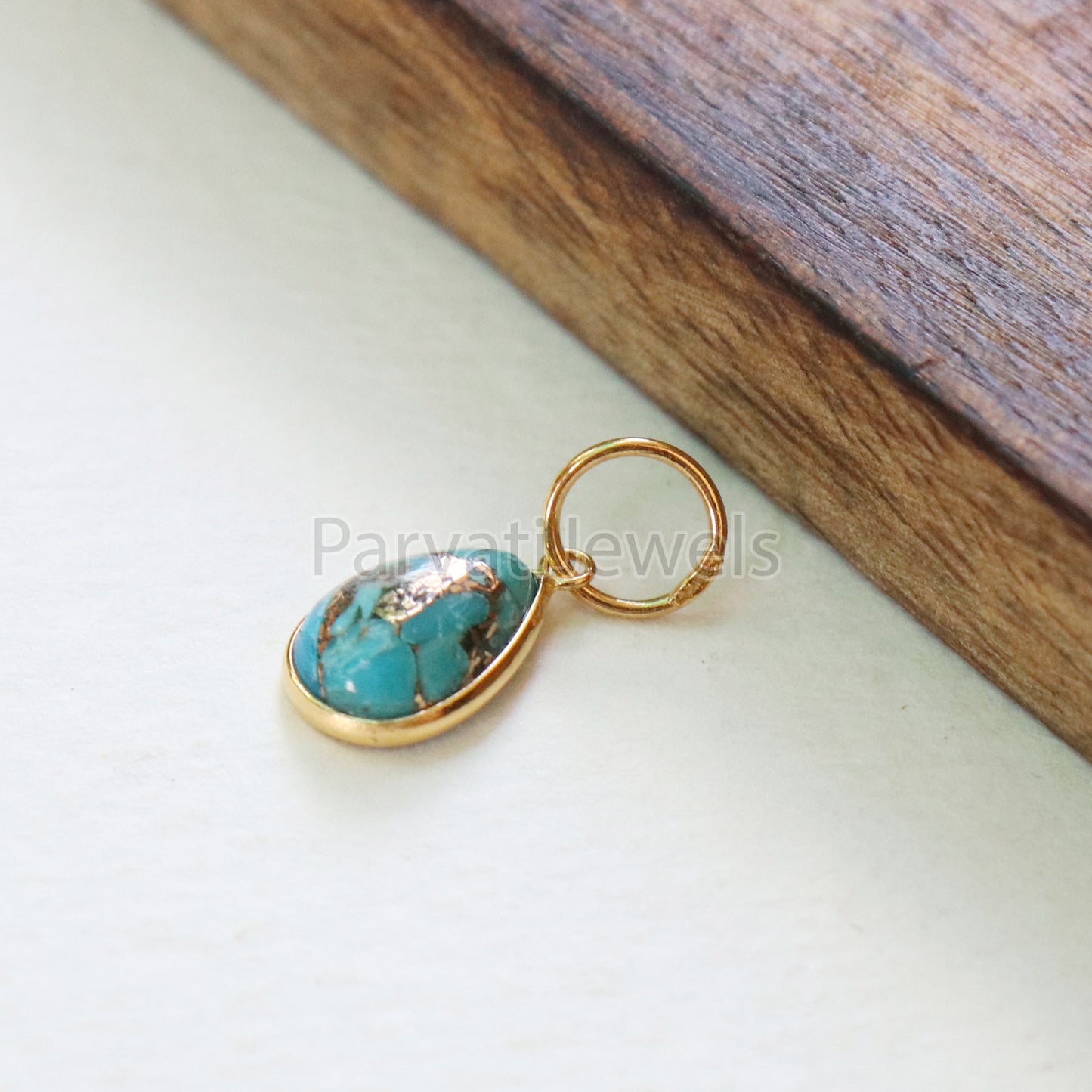 Blue Copper Turquoise Charm, 18K gold charm pendant, Handmade Gold Charm, Blue Turquoise Charm, Turquoise Dainty Charm, Minimalist Pendant