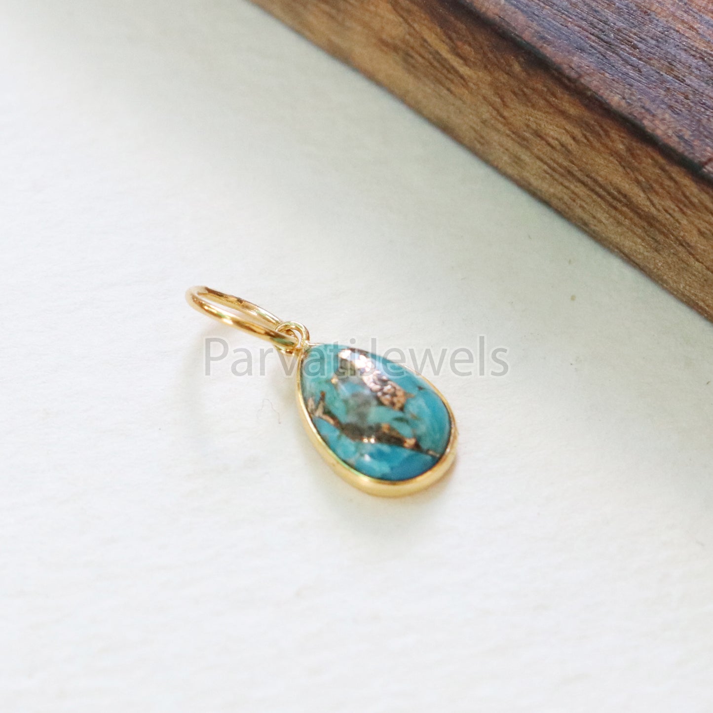 Blue Copper Turquoise Charm, 18K gold charm pendant, Handmade Gold Charm, Blue Turquoise Charm, Turquoise Dainty Charm, Minimalist Pendant
