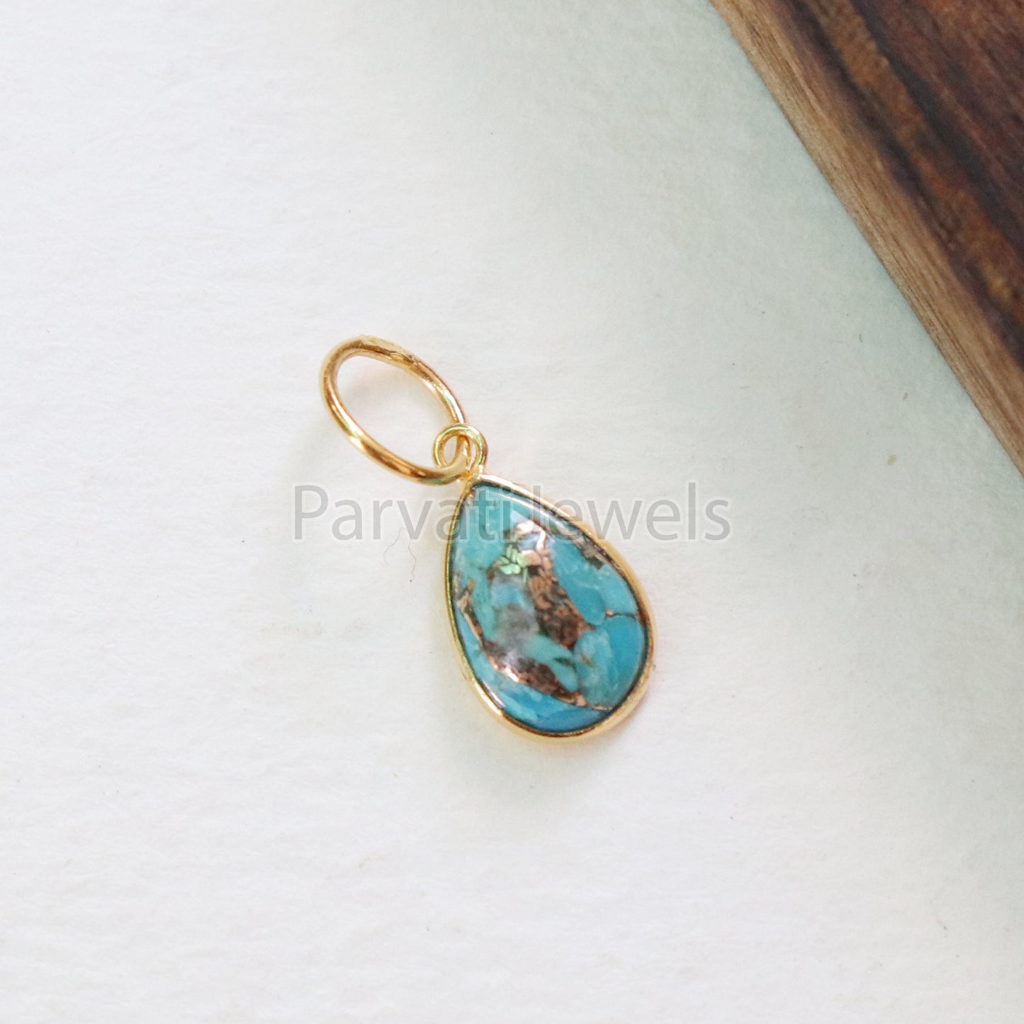 Blue Copper Turquoise Charm, 18K gold charm pendant, Handmade Gold Charm, Blue Turquoise Charm, Turquoise Dainty Charm, Minimalist Pendant