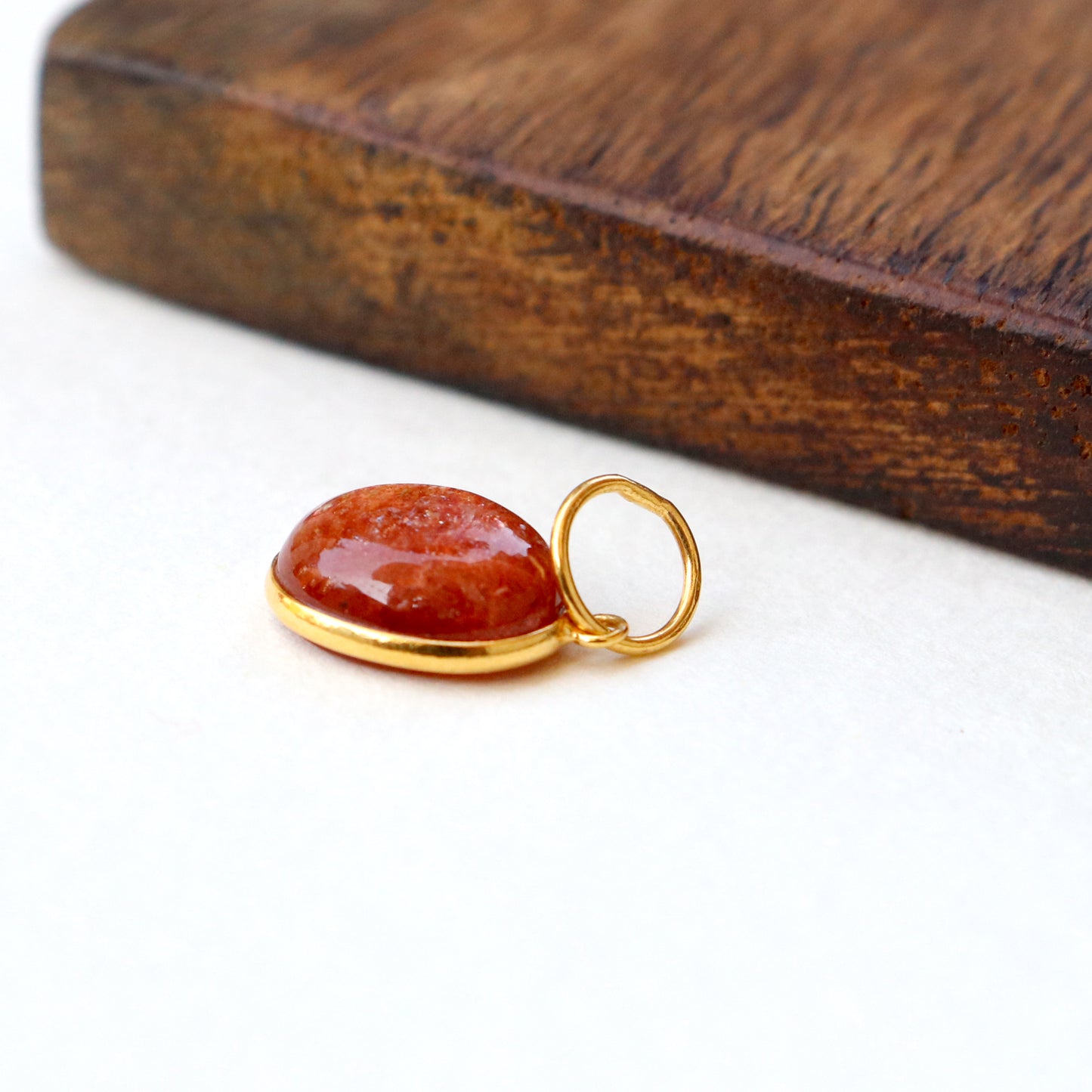 Sunstone Charm, 18k Solid Gold Charm, Natural Sunstone Charm, Gold Charm, Charm Pendant, Charm Necklace, Handmade Gold Charm, Gift for Her