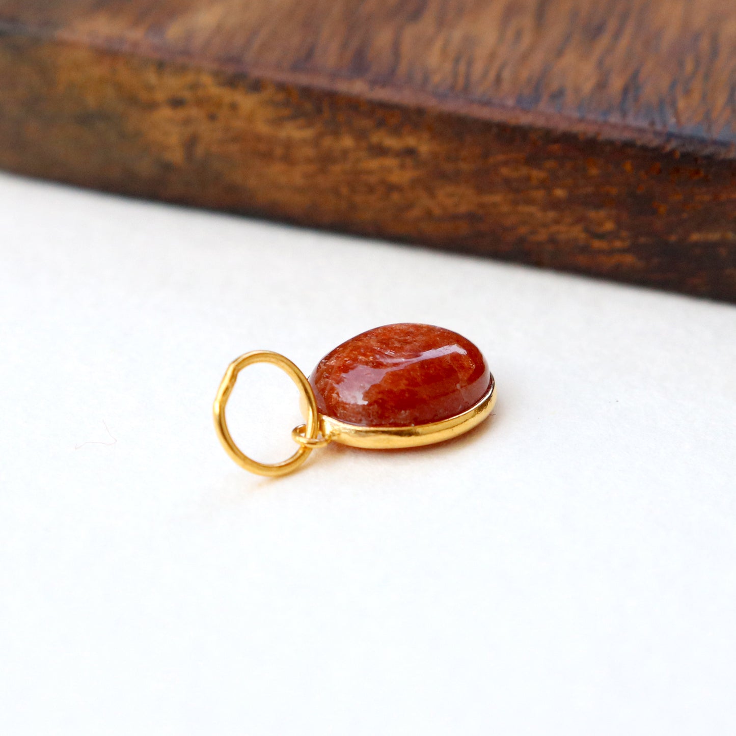 Sunstone Charm, 18k Solid Gold Charm, Natural Sunstone Charm, Gold Charm, Charm Pendant, Charm Necklace, Handmade Gold Charm, Gift for Her