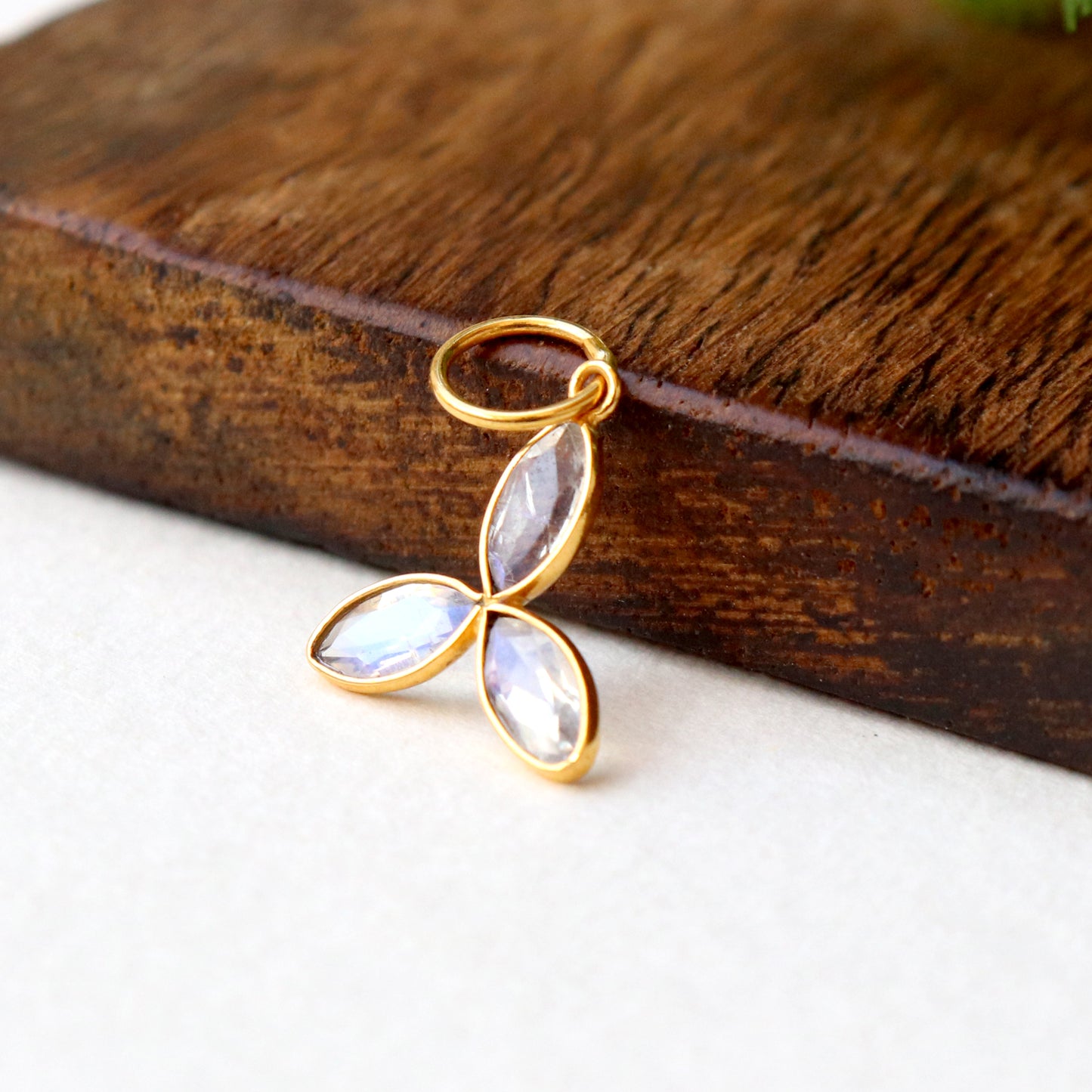 Natural Blue Rainbow Moonstone Charm, 18k Solid Gold Charm, Faceted Moonstone Charm, Gold Charm, Charm Pendant, Charm Necklace, Handmade Gold Charm