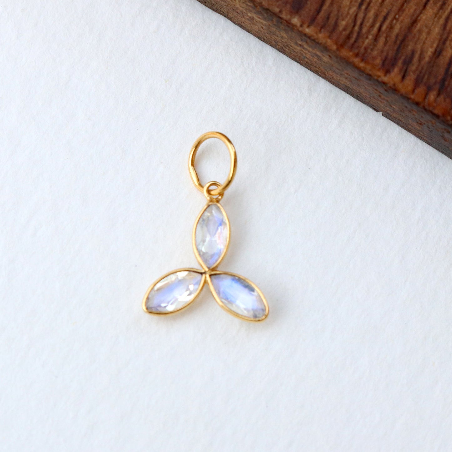 Natural Blue Rainbow Moonstone Charm, 18k Solid Gold Charm, Faceted Moonstone Charm, Gold Charm, Charm Pendant, Charm Necklace, Handmade Gold Charm