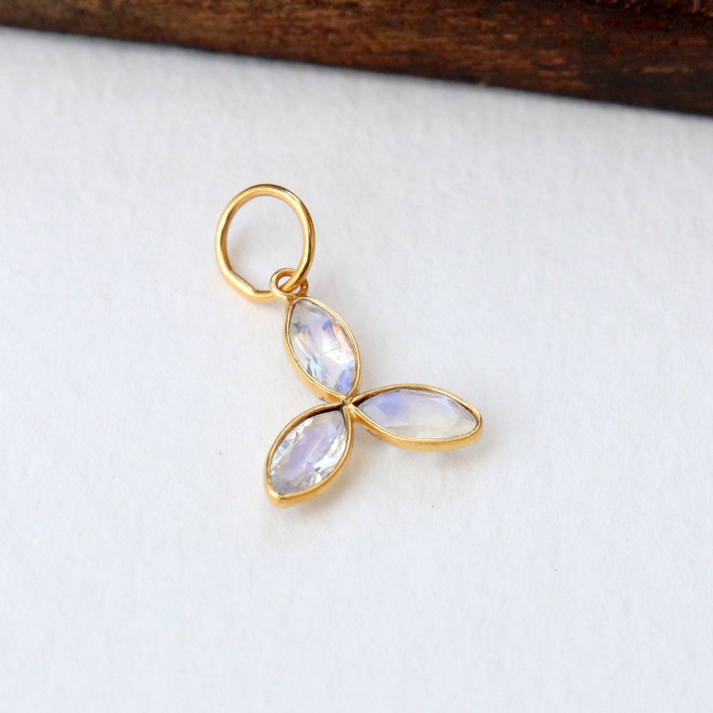 Natural Blue Rainbow Moonstone Charm, 18k Solid Gold Charm, Faceted Moonstone Charm, Gold Charm, Charm Pendant, Charm Necklace, Handmade Gold Charm