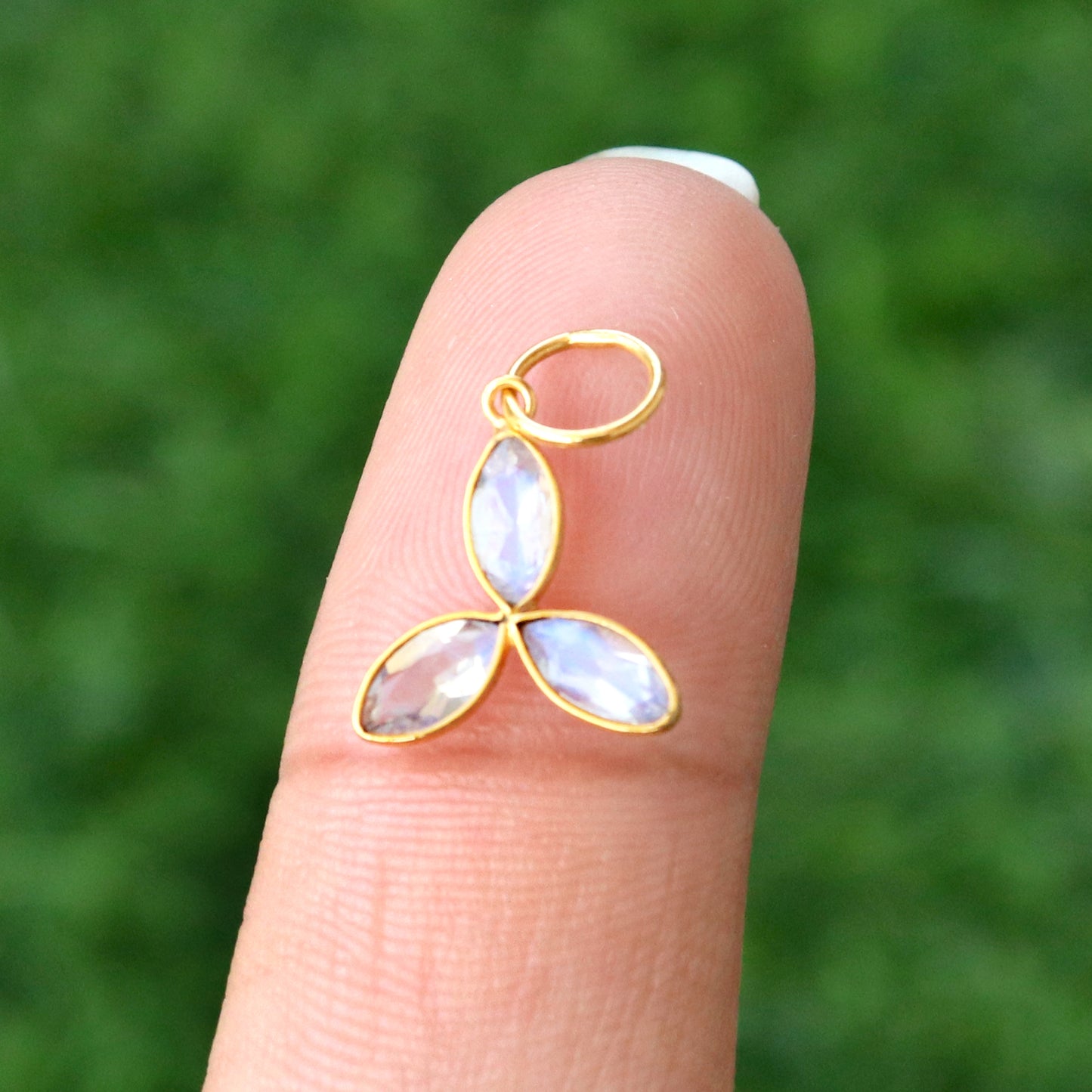 Natural Blue Rainbow Moonstone Charm, 18k Solid Gold Charm, Faceted Moonstone Charm, Gold Charm, Charm Pendant, Charm Necklace, Handmade Gold Charm