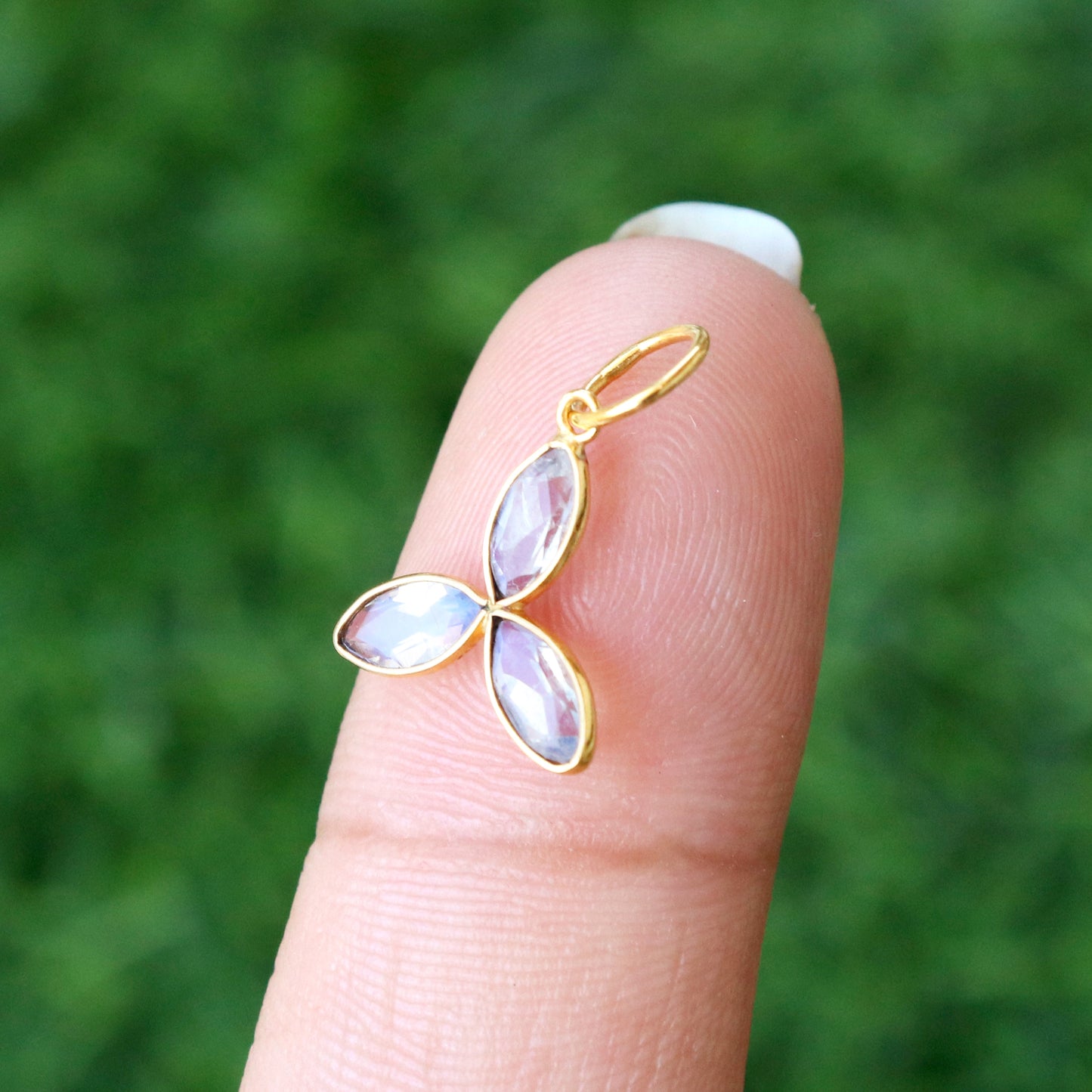 Natural Blue Rainbow Moonstone Charm, 18k Solid Gold Charm, Faceted Moonstone Charm, Gold Charm, Charm Pendant, Charm Necklace, Handmade Gold Charm