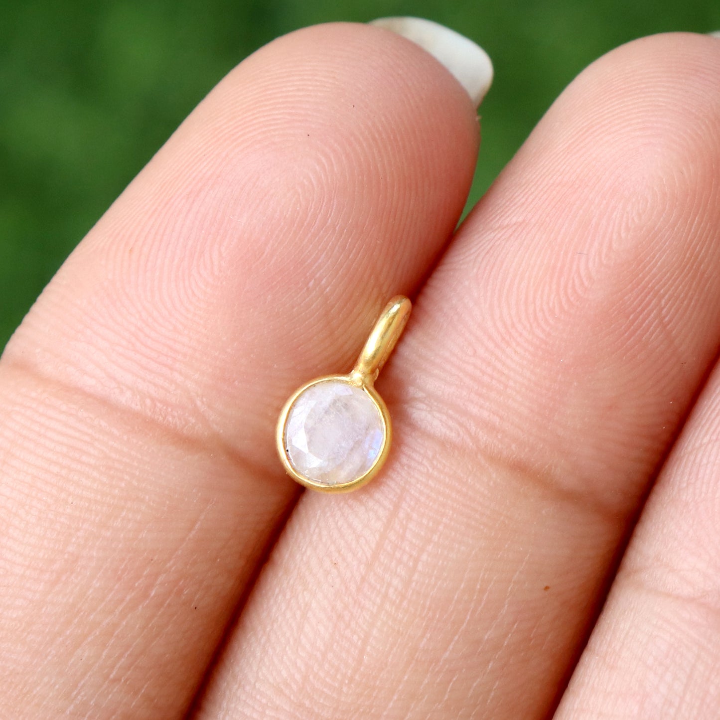Natural Blue Rainbow Moonstone Charm, 18k Solid Gold Charm, Natural Moonstone Charm, Gold Charm, Charm Pendant, Charm Necklace, Handmade Gold Charm